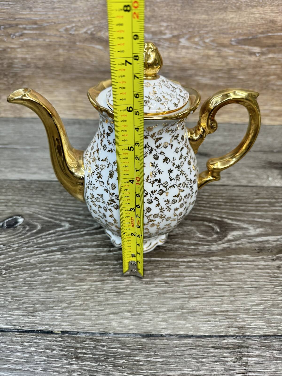 Mitterteich Bavaria Germany Gold Plated Floral Tea Pot 7.5” Tall