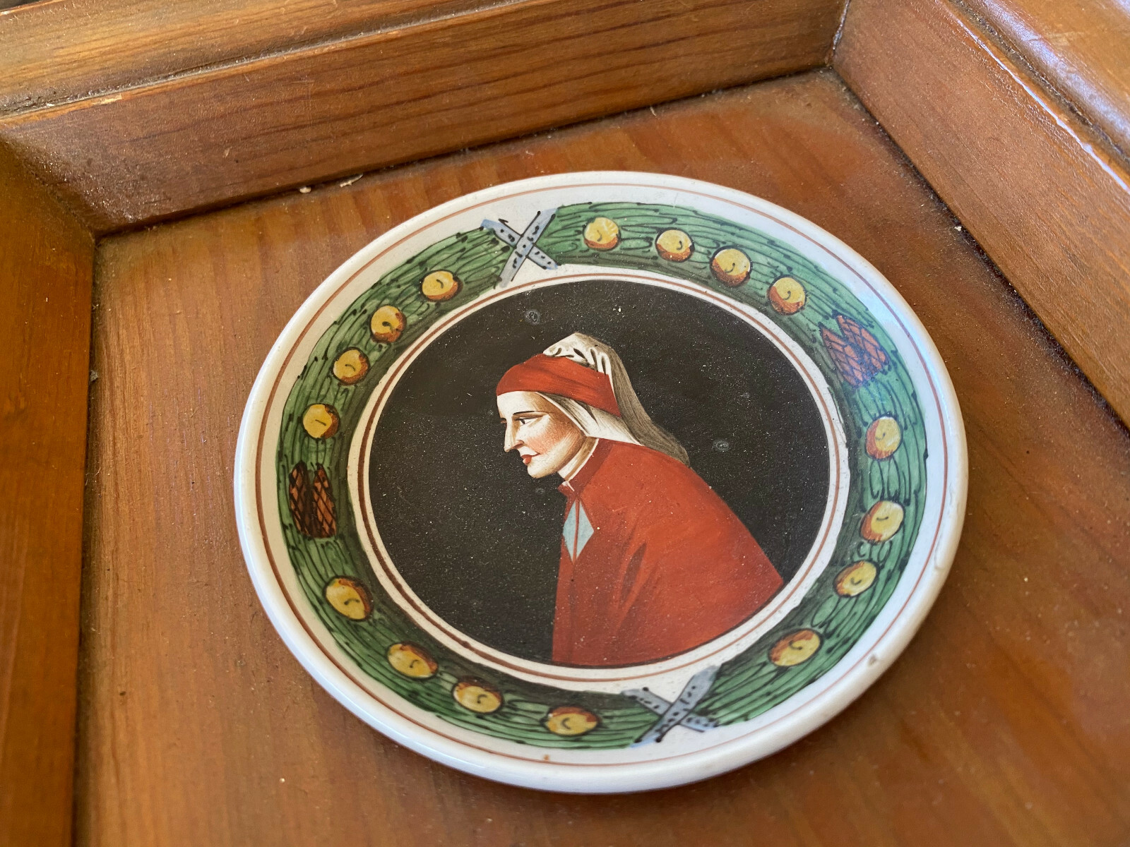 Wooden Frame Antique Italian Medallion Verbanum Stone Sci Laveno
