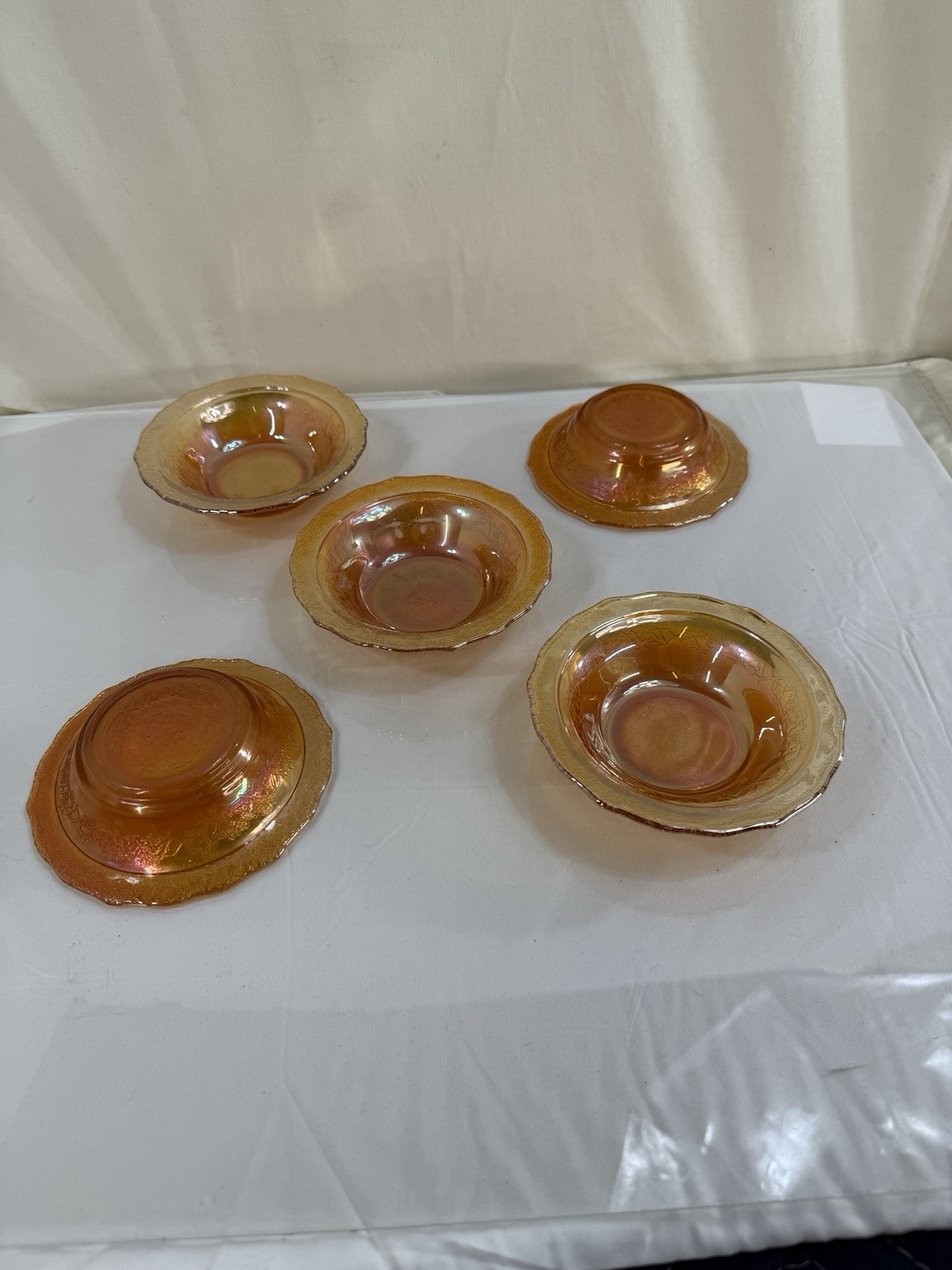 Vintage Marigold Orange Carnival Glass Bowls 5” Diameter 1” Depth Set Of 5