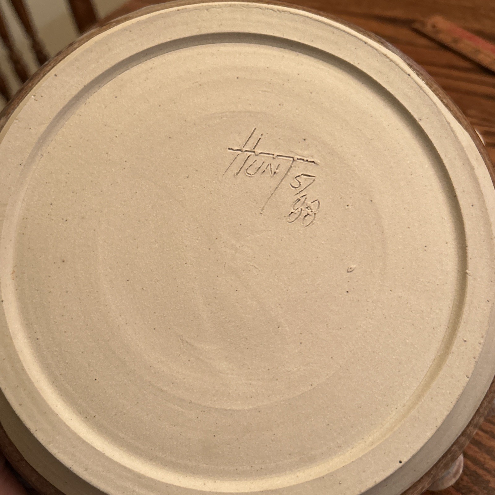 Studio Art Pottery Bowl 9.5″ Artist Signed “Hunt 5/88” Handcrafted Ruffle Edge
