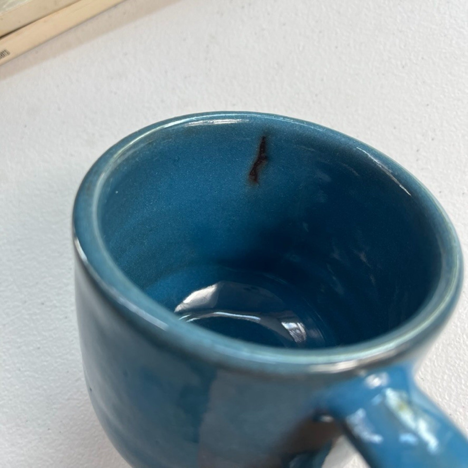 Studio Art Pottery Mugs Set of 2 Blue Dipped Glazed 4.5 x 3in 5 x 3.5in