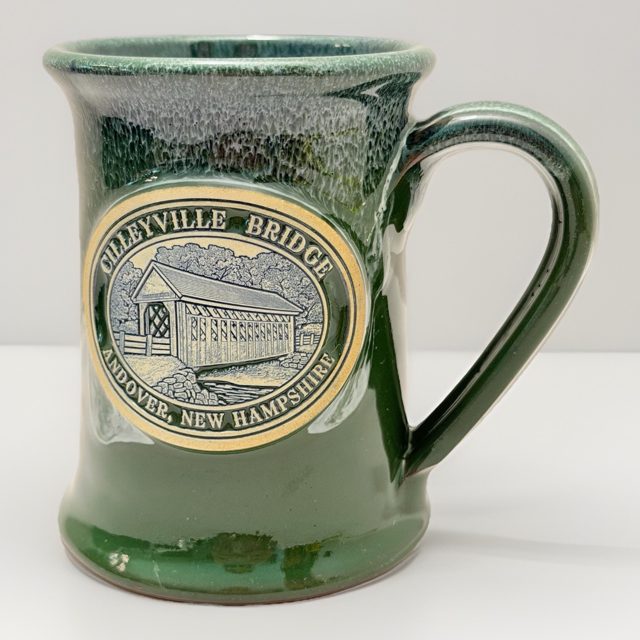 Deneen Pottery USA 2012 Andover NH Cilleyville Covered Bridge Green Glaze Rare