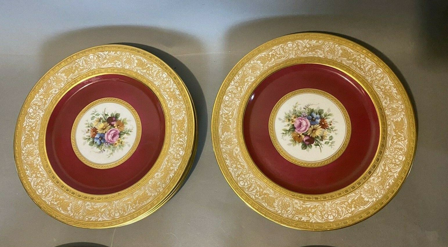 SET OF 11 SELB BAVARIA HEINRICH GILT ENCRUSETED FLORAL DECORATED DINNER PLATES
