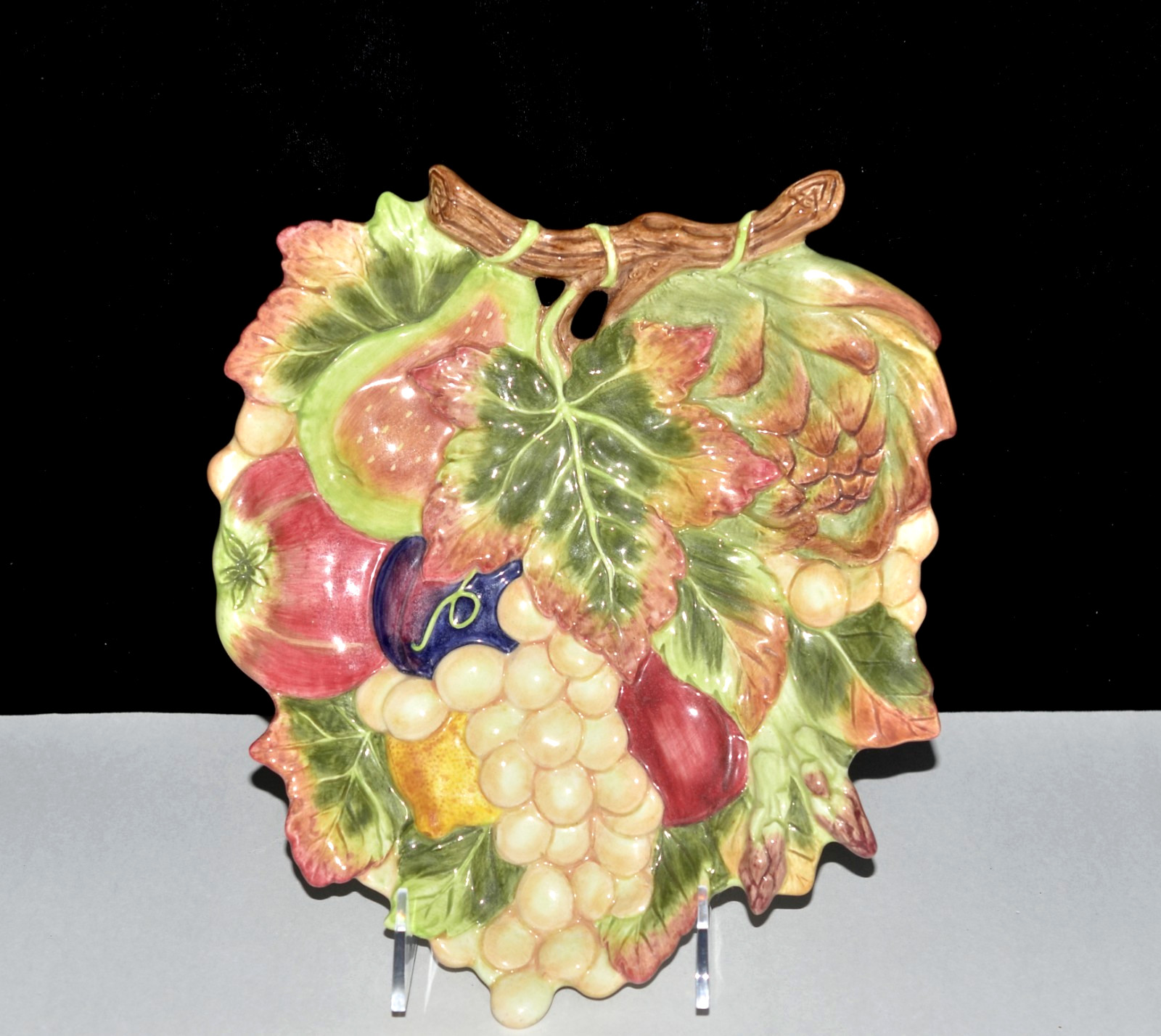 Fitz and Floyd Classics Venetian Romance CANAPE PLATE Fruit and Leaves 11″ Exc!