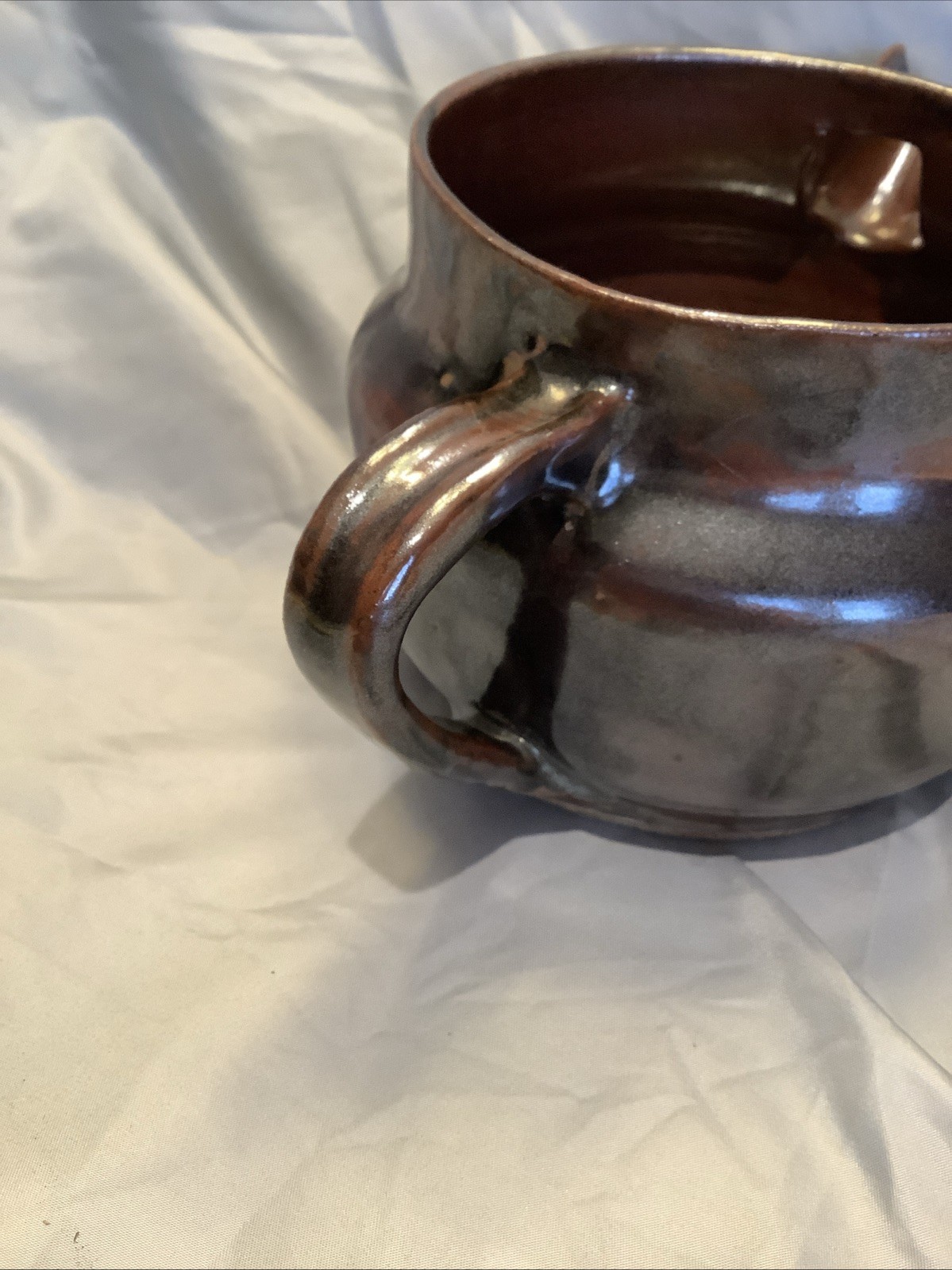 Vintage 1994 Signed Studio Pottery Creamer Pitcher Metallic Brown Stoneware DK