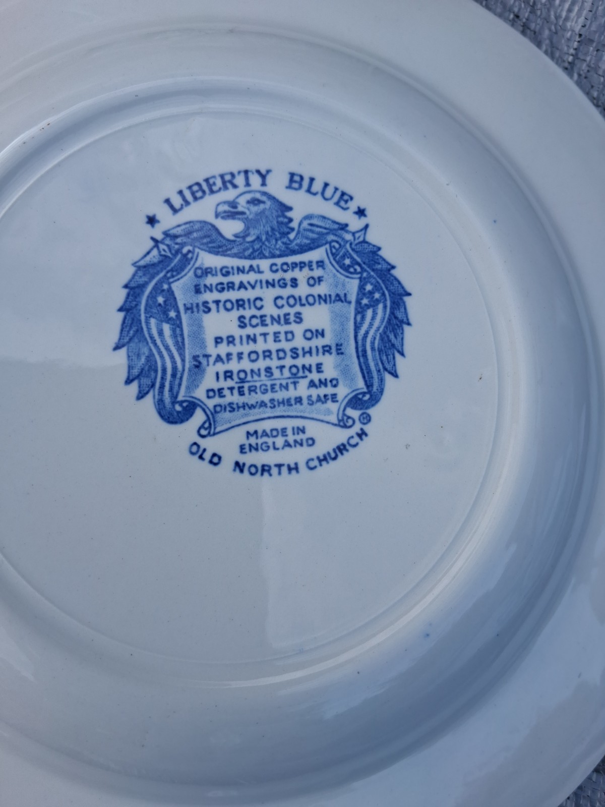 6 New Staffordshire Liberty Blue 8 3/4” Scalloped Rimmed Soup Bowls Ironstone