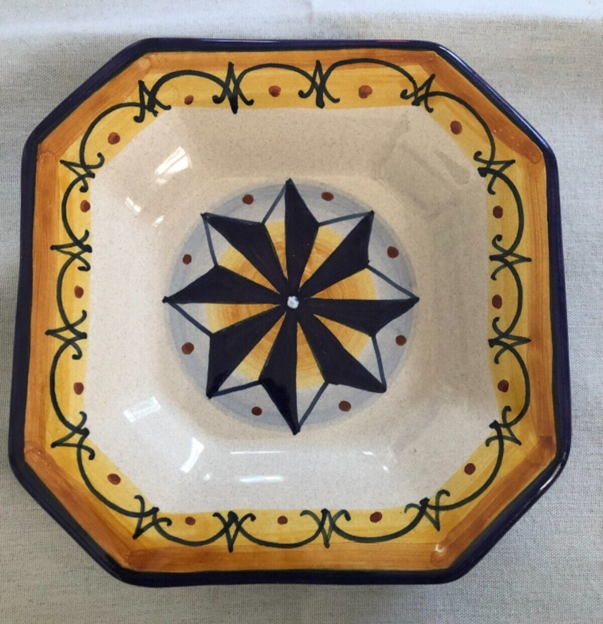DERUTA Geometrico Handpainted Dish in Blue, Gold, Rust made in Italy — NWOT
