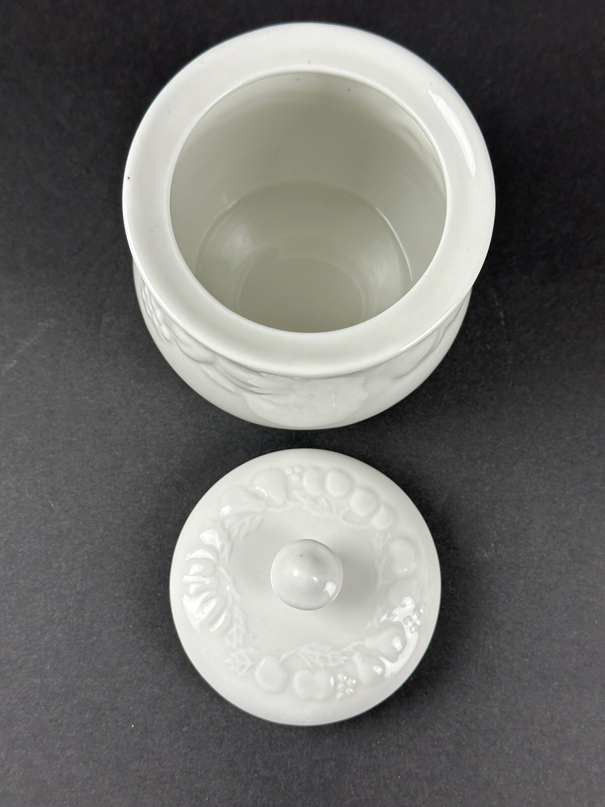 Fruit de Blanc 1995 Tabletops White Sugar Bowl Container Creamer Set Gravy Boat