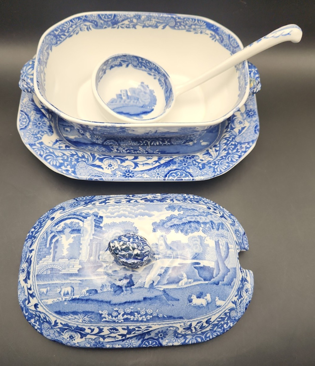 Stunning! Copeland Spode Sauce Tureen “Italian” Pattern 4-Piece Set CA 1891-1920