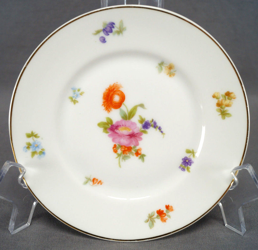 Pair of Rosenthal Dresden Flowers & Gold 6 1/8 Inch Bread Plates Circa 1901