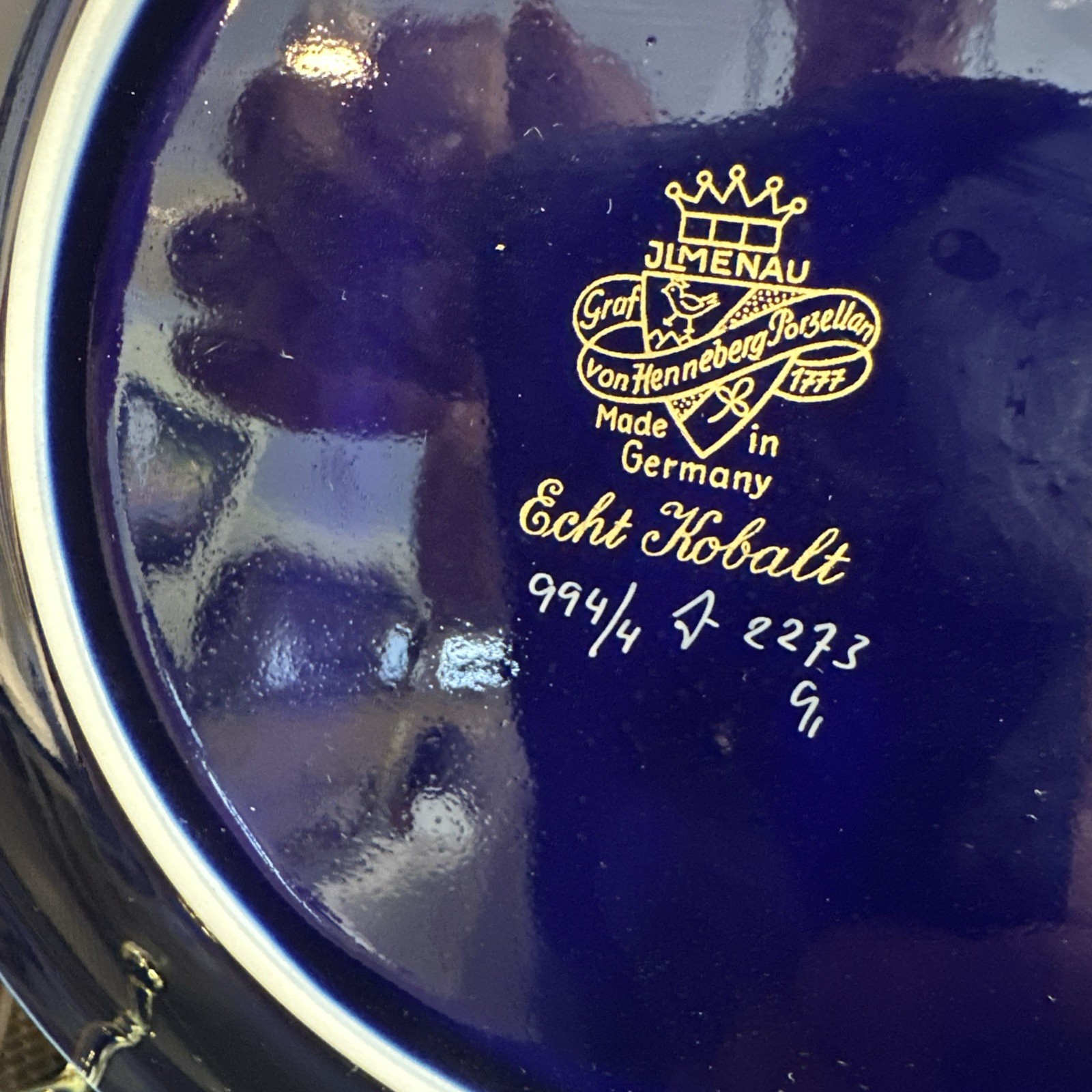 Jlmenau Reichenbach Echt Kobalt Blue GOLD TRIM Rose Plate Dish 7.5” Germany