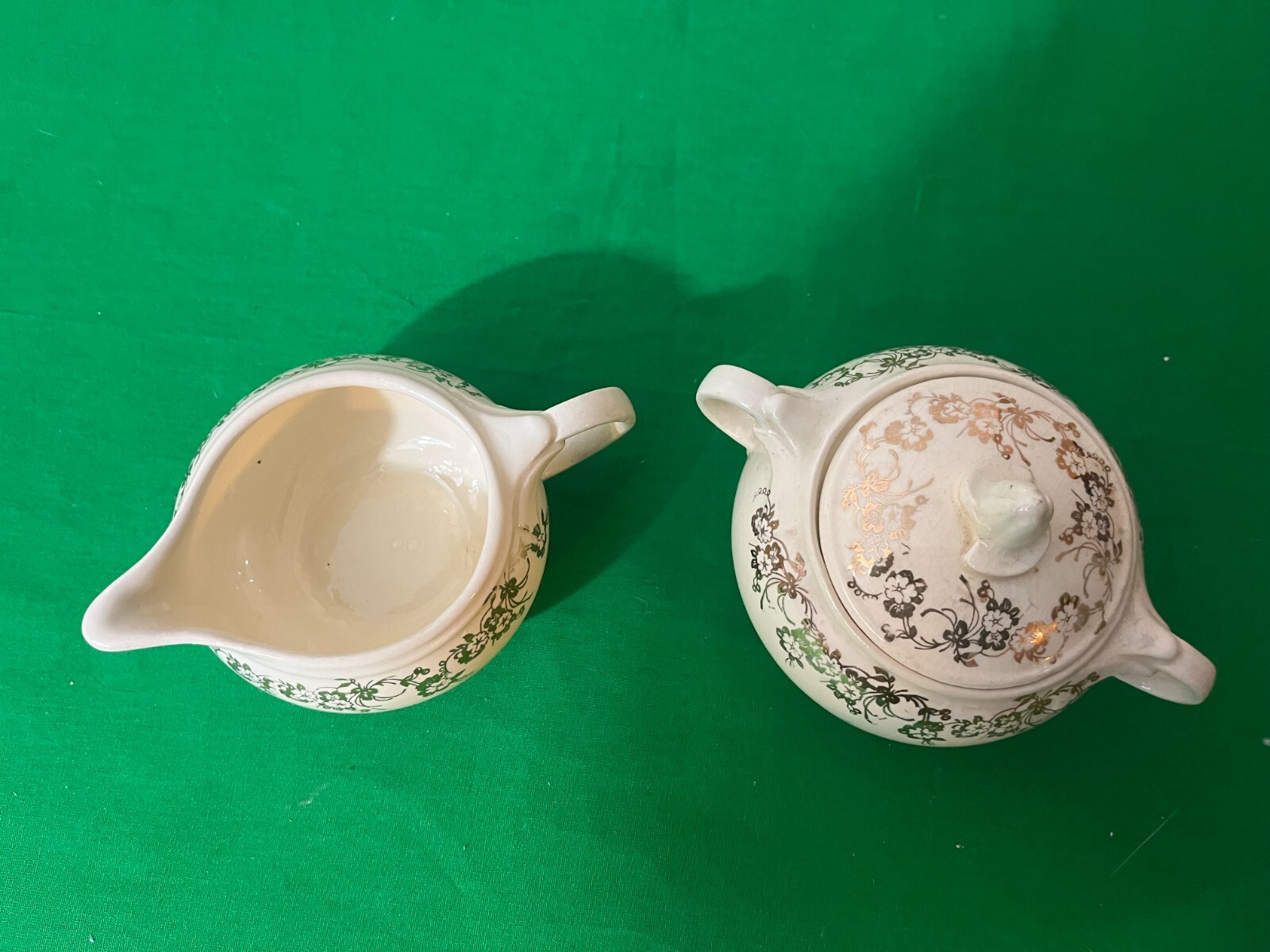 Vintage Taylor Smith Taylor China Floral Creamer And Sugar Bowl with Gold Trim