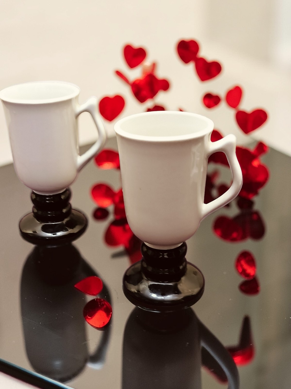 Vintage Hall 1273 White & Black Irish Coffee Mugs 2 Tall Handled Cups