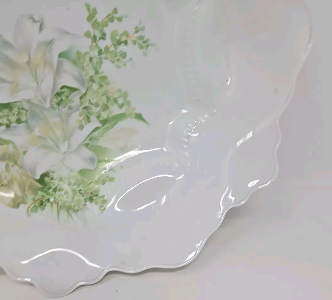 Antique RS Prussia Bowl — Lillies Decoration, Mold 252 11″