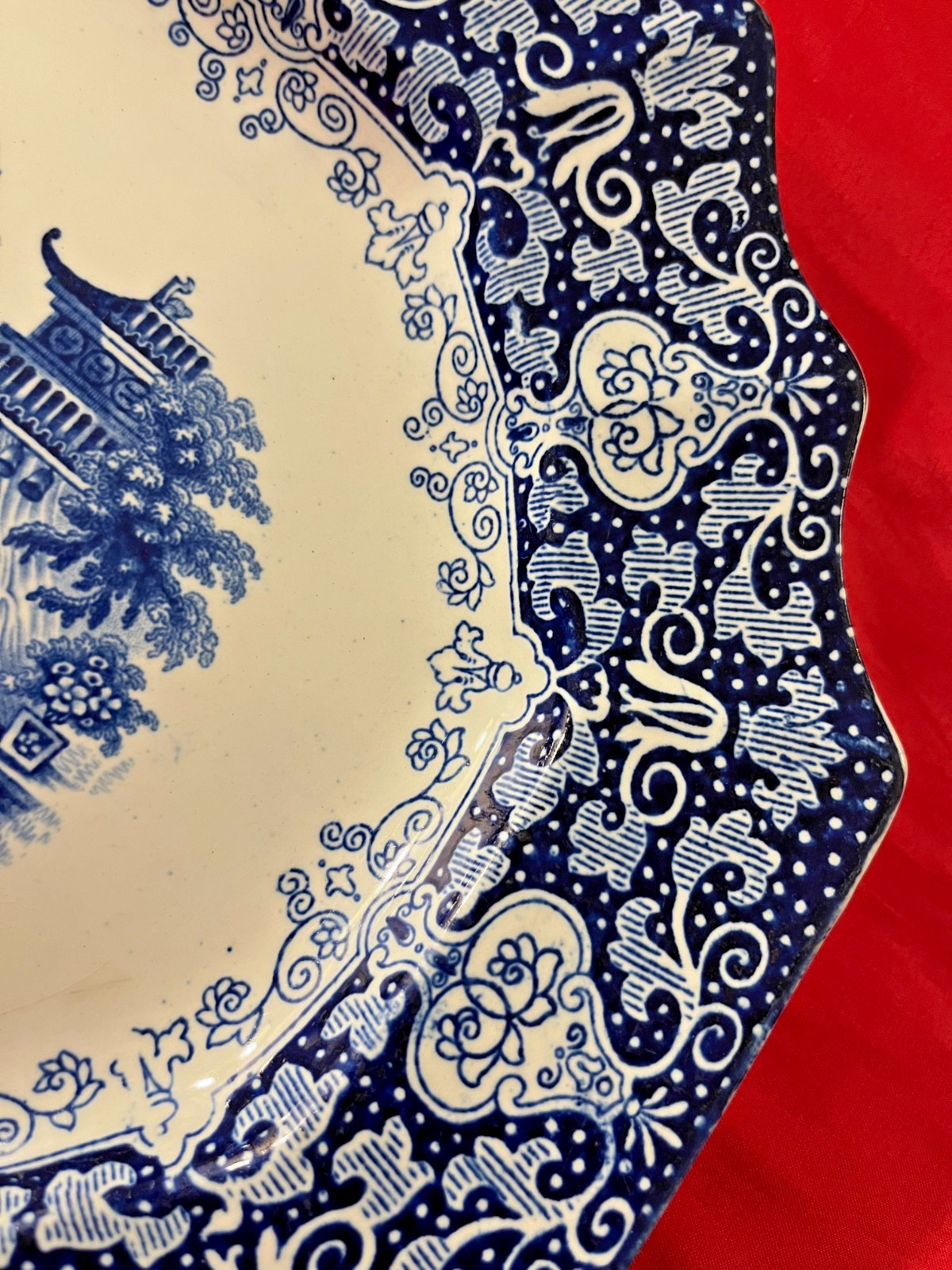 Vintage J.M. EDWARDS “Erford” Octagonal Blue & White Platter 10 1/2 by 14 inches