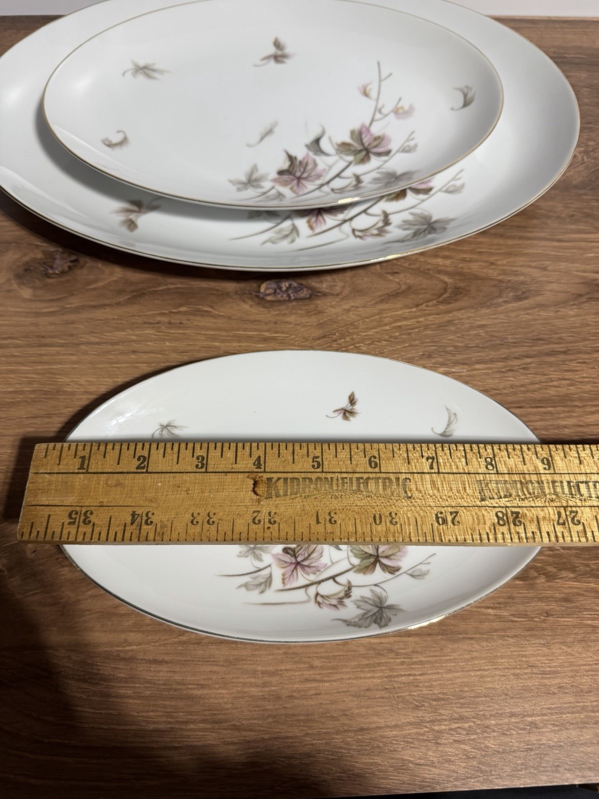 3-Vintage Yamaka China Montreal Oval Serving Platter Pink Gray Leaves 16” 12” 9