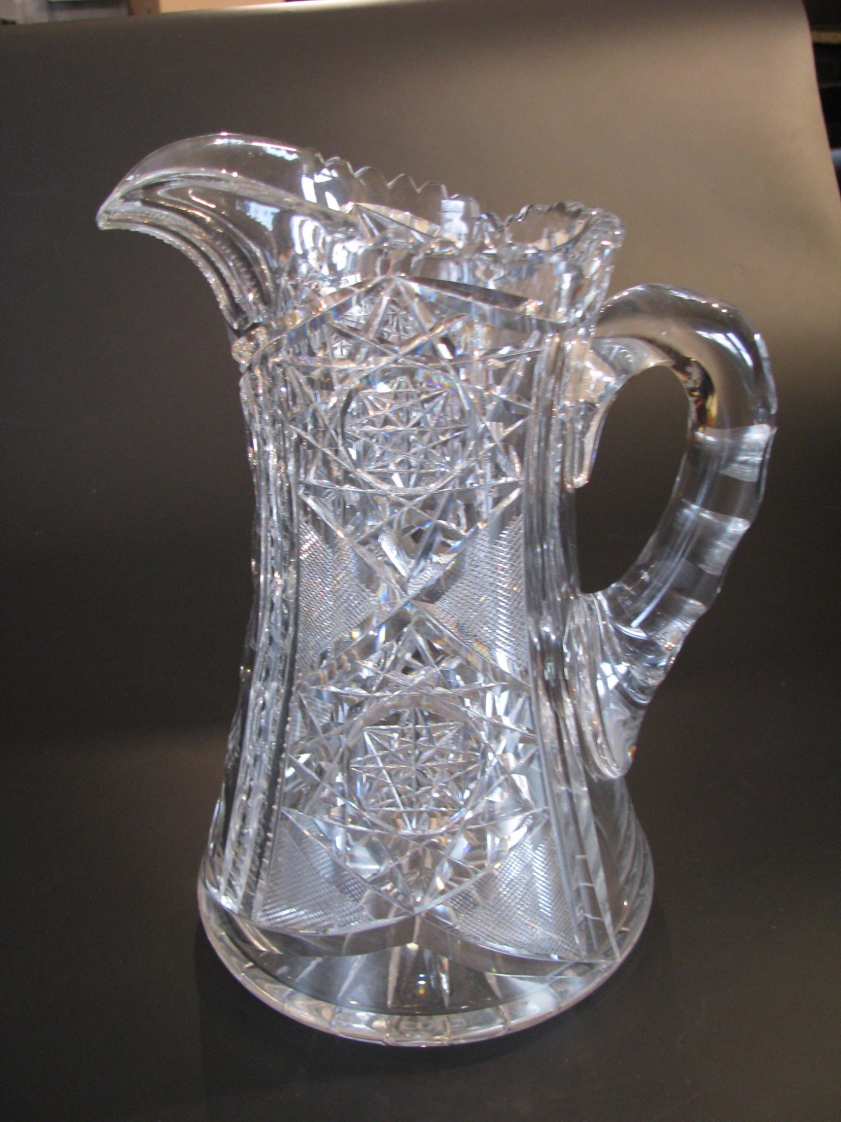 American Brilliant Period (ABP) Cut Glass Crystal 9.5” Pitcher Star heavy R4