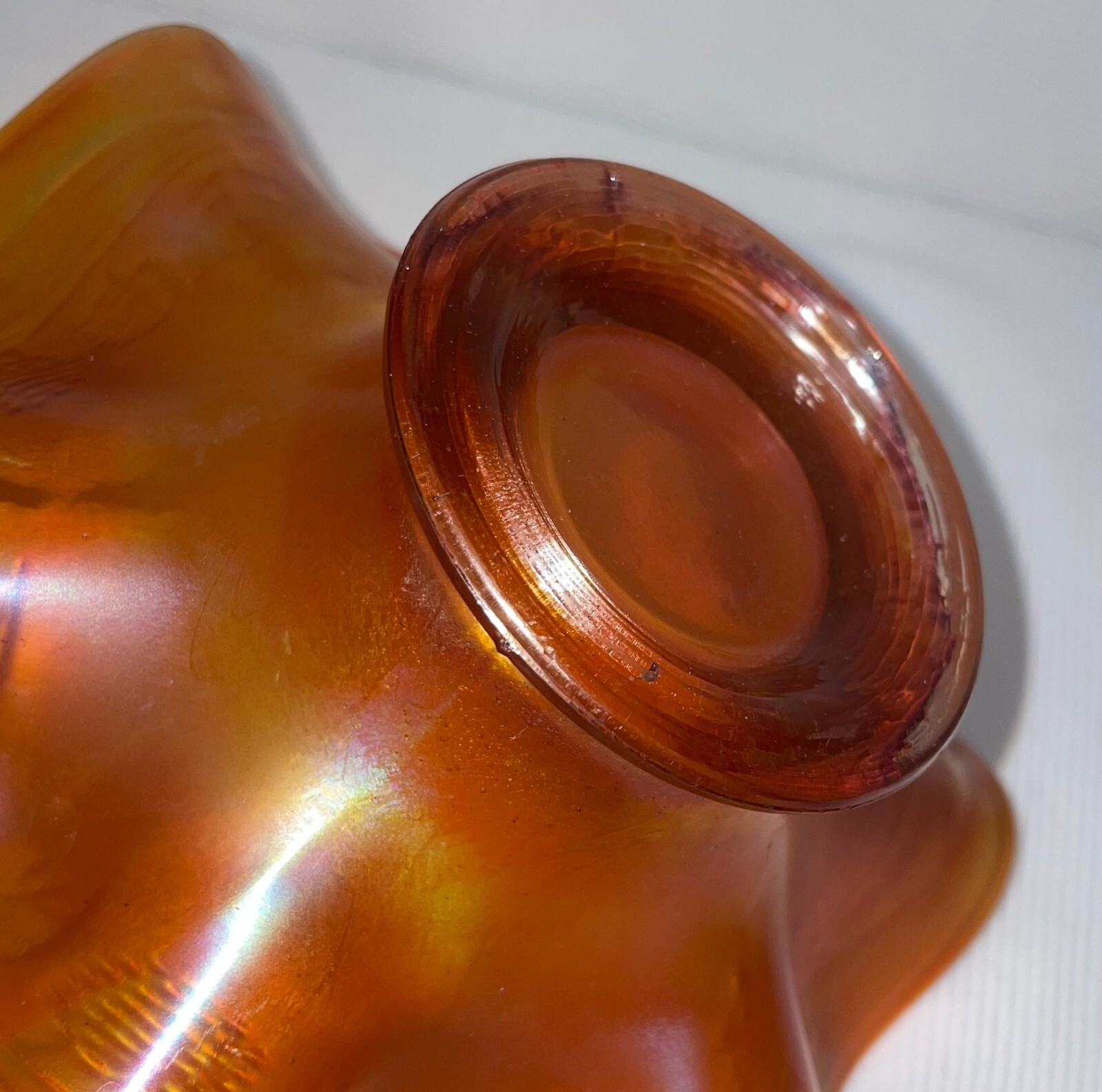 Fenton Marigold Carnival Glass Leaf & Berries Ruffled Edge Bowl 6×3 Inches