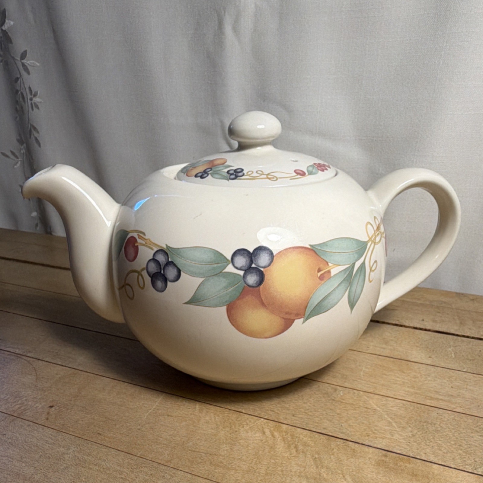 Robinson Design Group Abundance Porcelain Teapot Fruit and Leaves Pattern, 1991