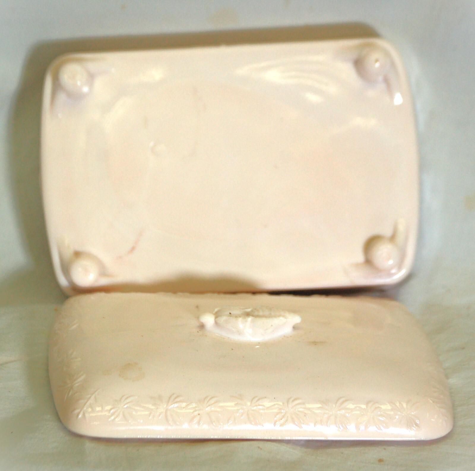 Jeannette Cigarette Box Butterfly Shell Pink Milk Glass