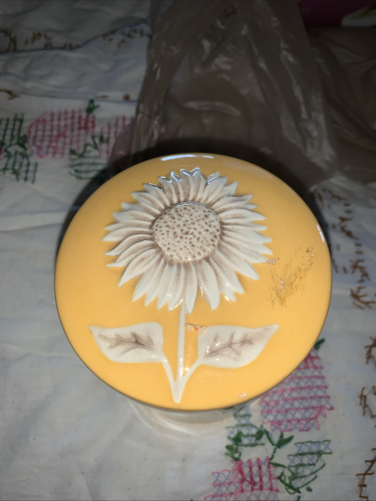 Covered Jar Small 6 “ Sunflower And Bees