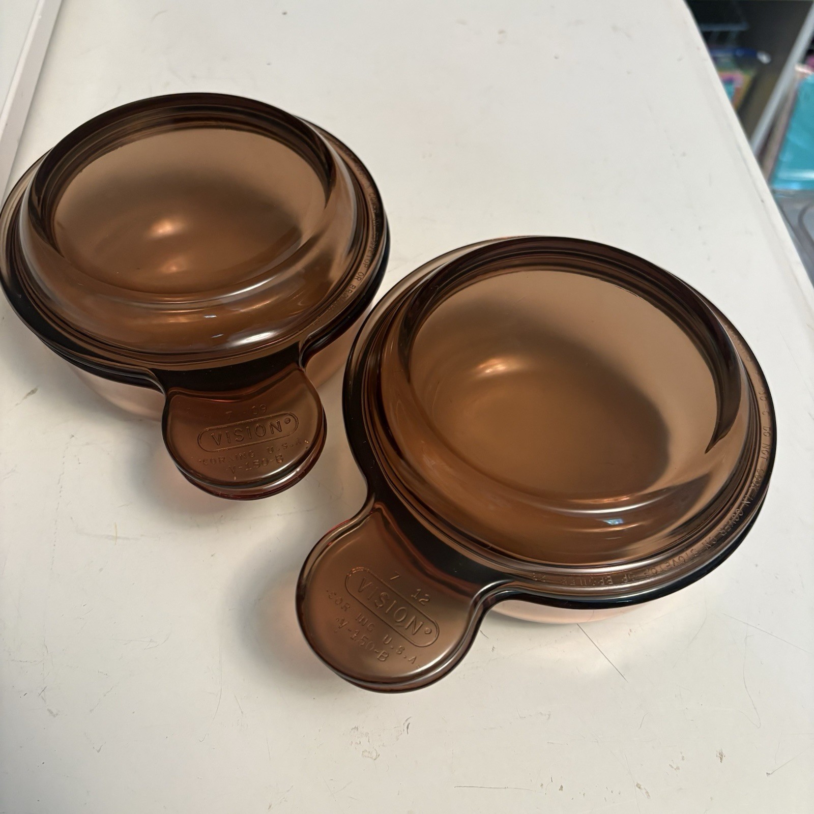 Set of 2 Corning Ware Visions Grab It Round Bowls V-150-B with P-150C Glass Lids