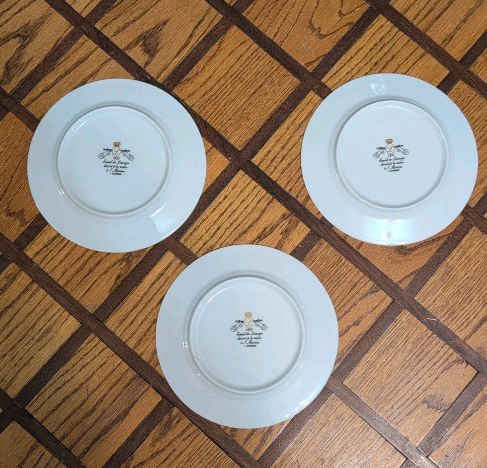 Set Of 3 Porcelain Limoges Godinger 1855 7.75” plate Apricot Strawberry