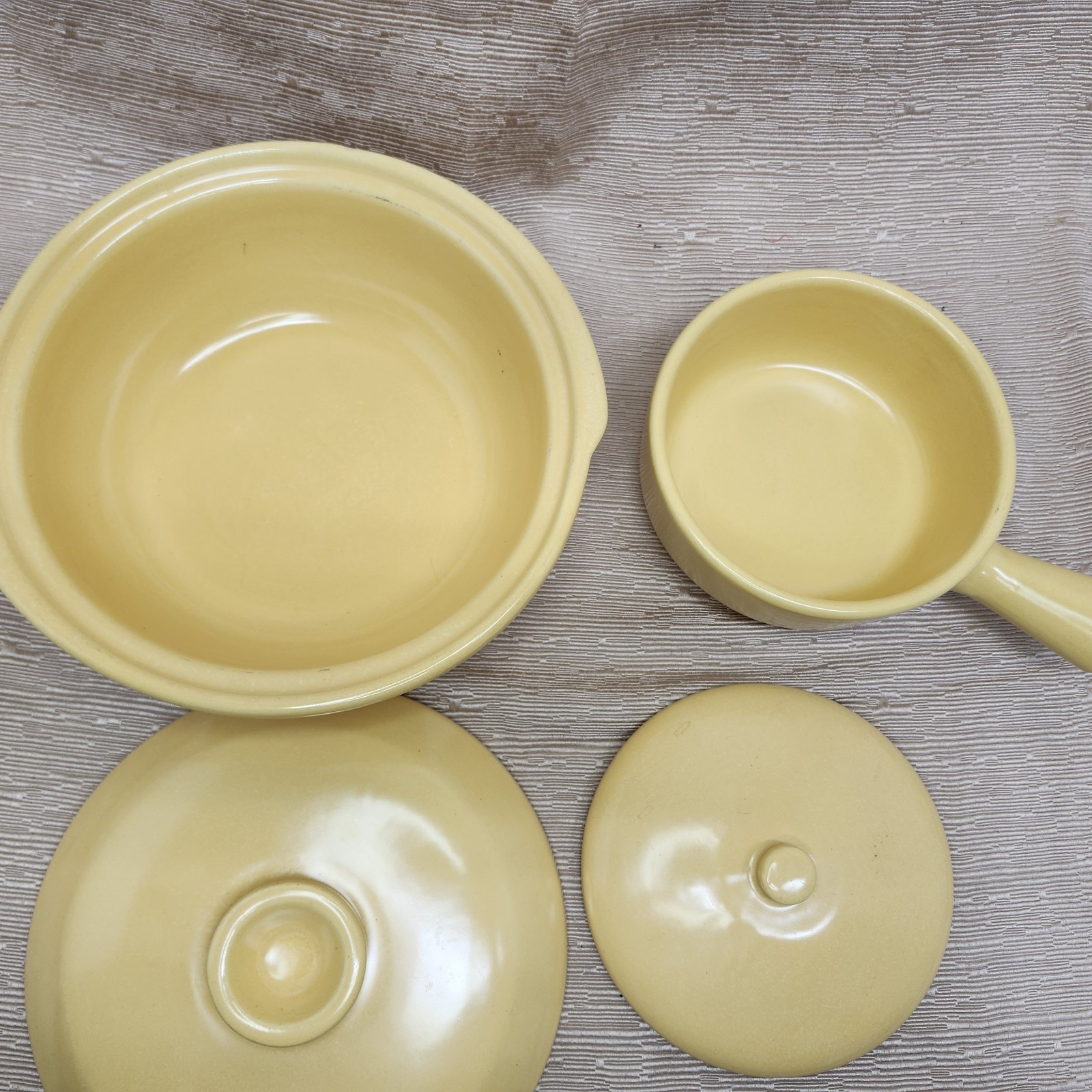 La Solana Pottery Stoneware Covered Casserole Dish & Saucepan Yellow Vintage MCM