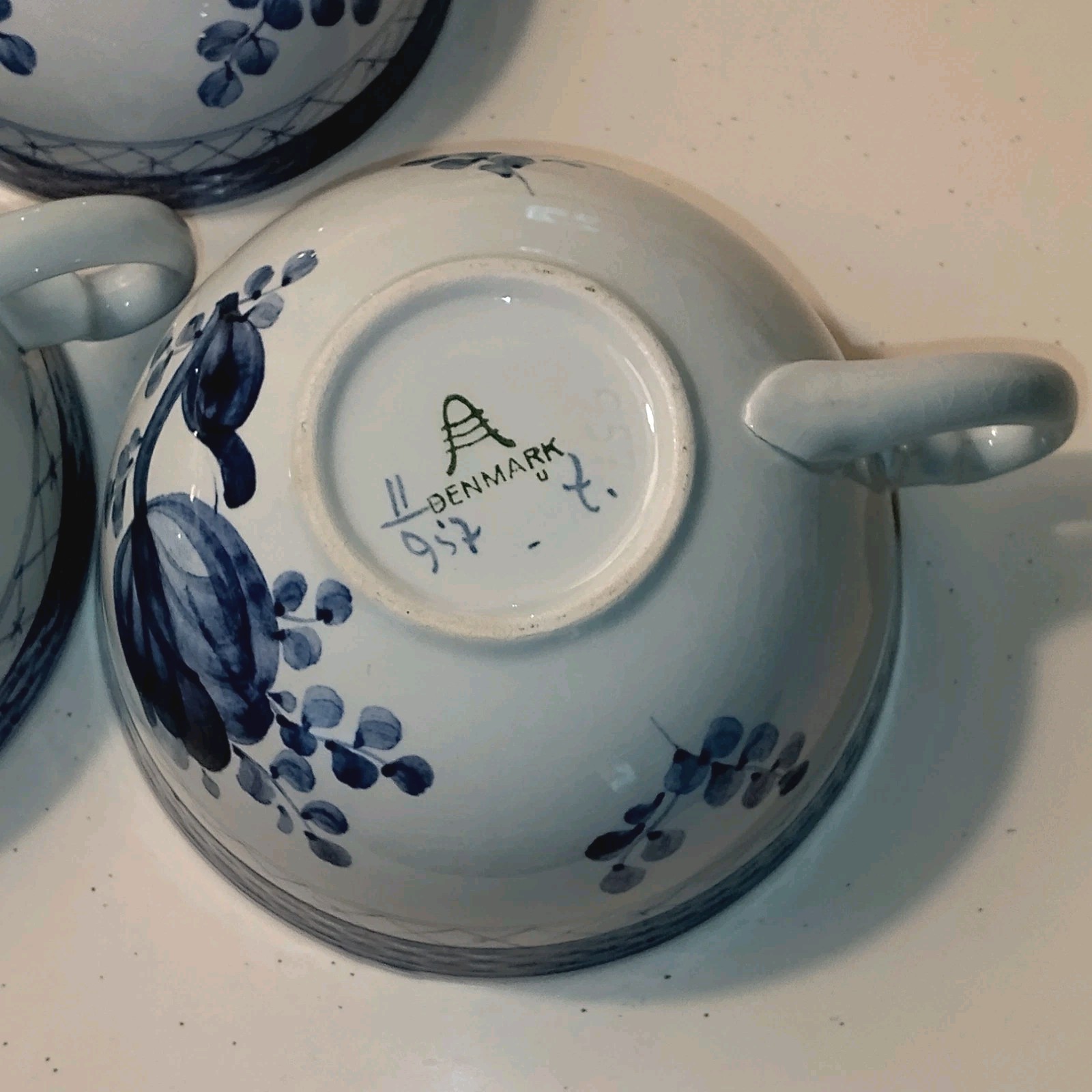 Royal Copenhagen Tranquebar Blue Cups Set of 2 Coffee & 1 Demitasse Size Beehive