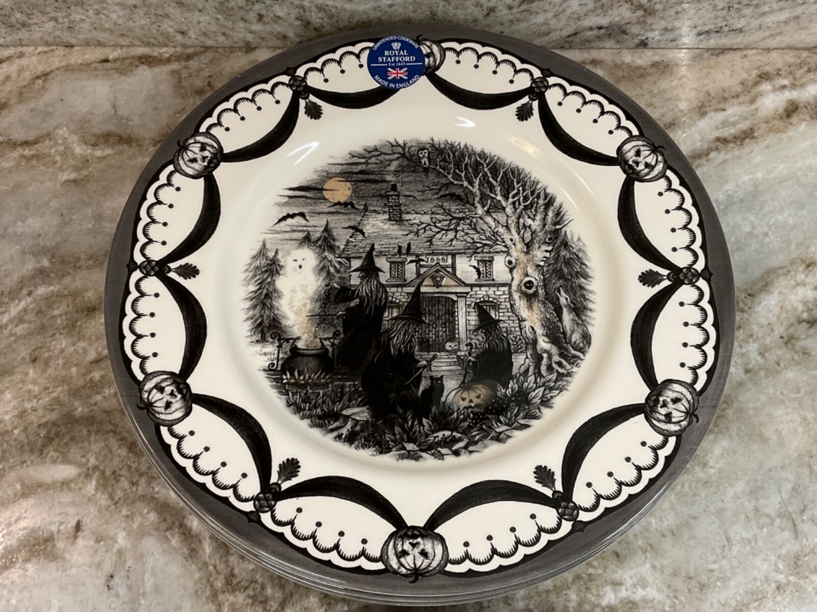The Witches Coven Dinner Plates By Royal Stafford Halloween 11 Inch Set Of 4 New