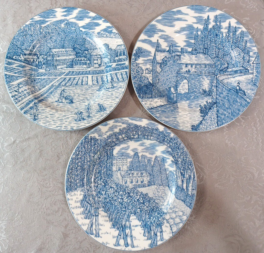 American Atelier 3 Blue Toile 8 1/4″ Plates Set Salad Appetizer Dessert