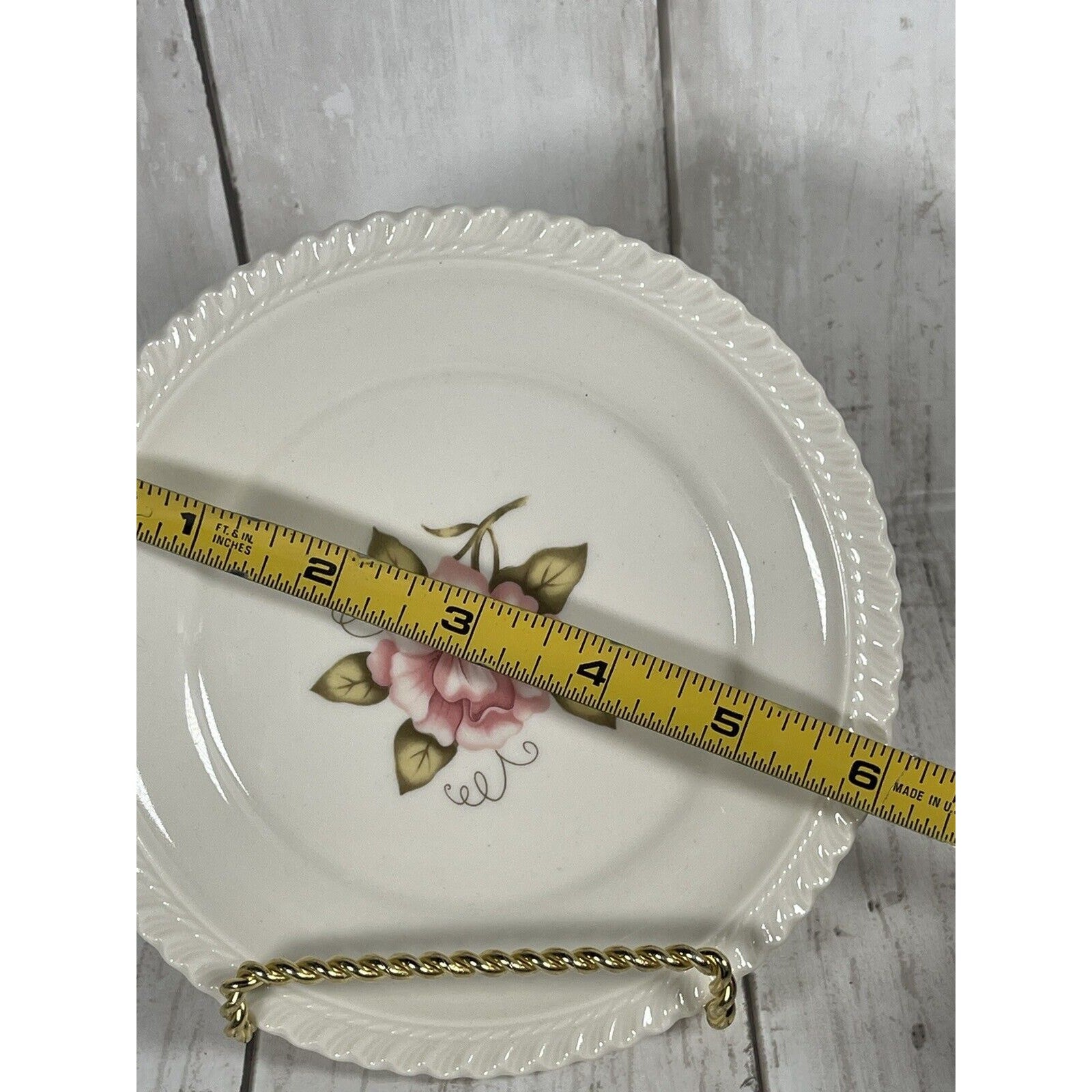 Vintage Harker Translucent China Pink Flower 6″ Ivory White Plate Made in USA