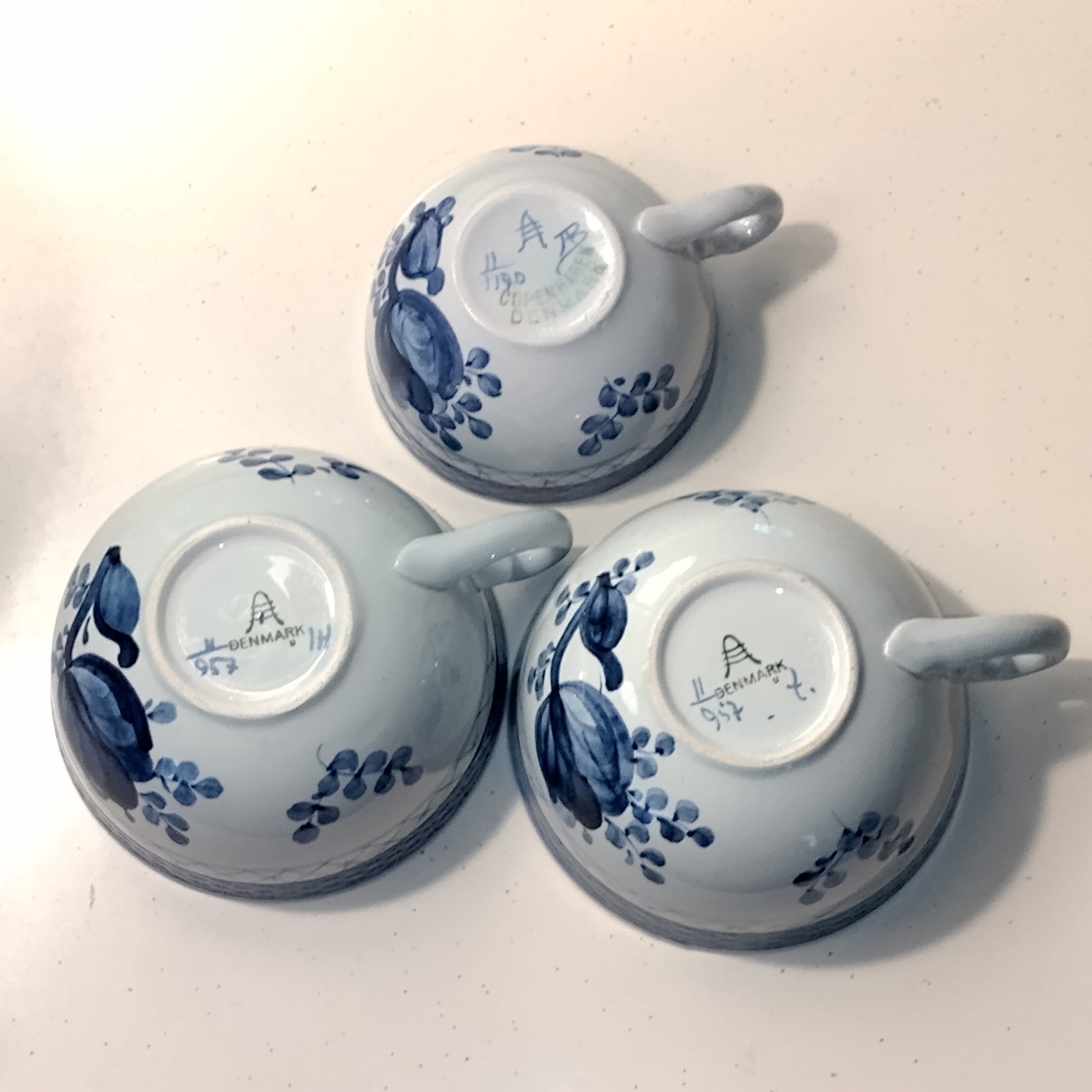 Royal Copenhagen Tranquebar Blue Cups Set of 2 Coffee & 1 Demitasse Size Beehive