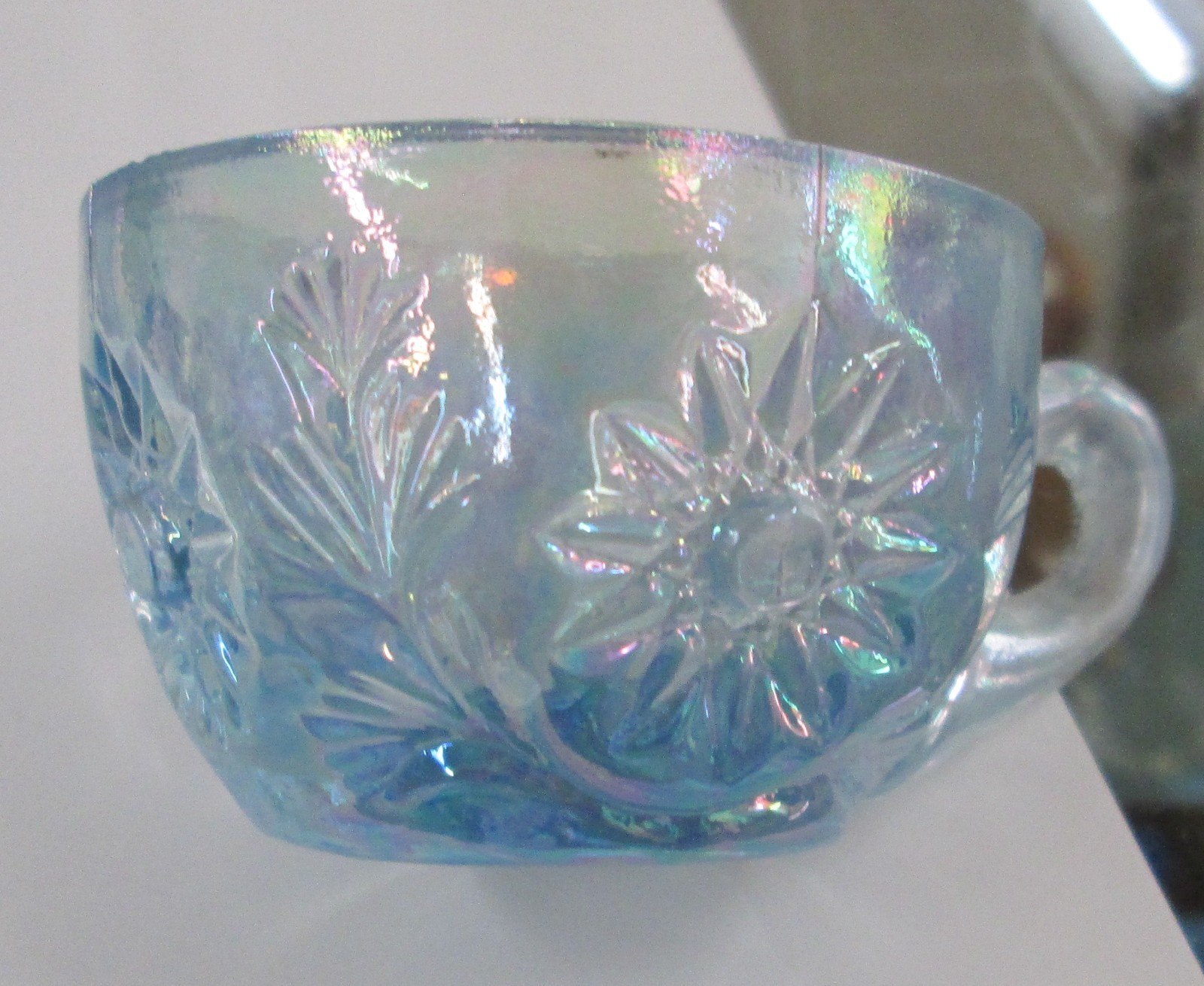 Fenton Miniature Punch Bowl Blue Carnival Plum Crest & Cups