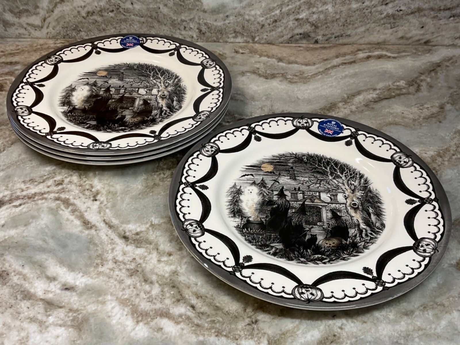 The Witches Coven Dinner Plates By Royal Stafford Halloween 11 Inch Set Of 4 New