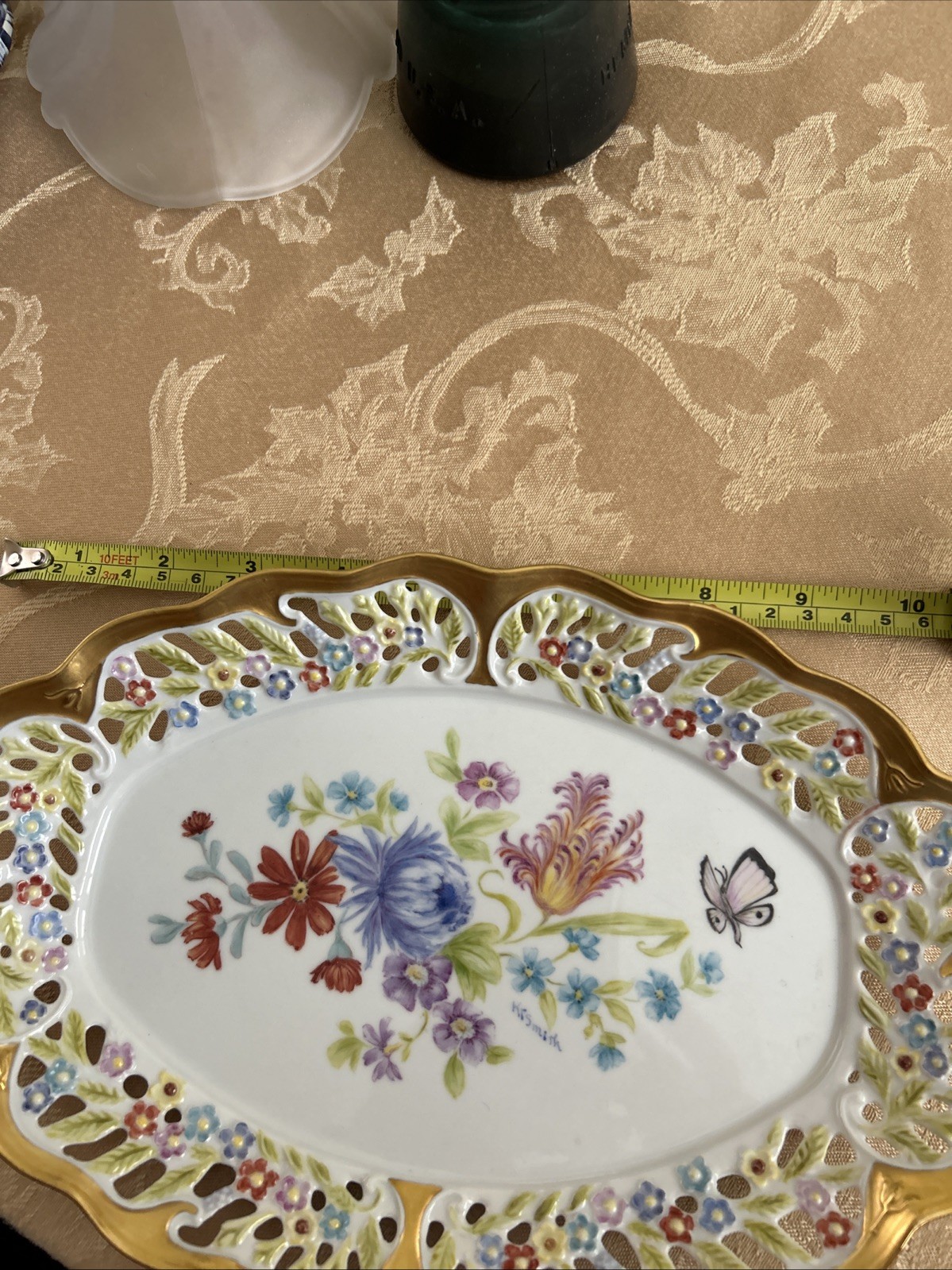Vintage Gold Trim Hand Painted Floral Plate -Signed – Used