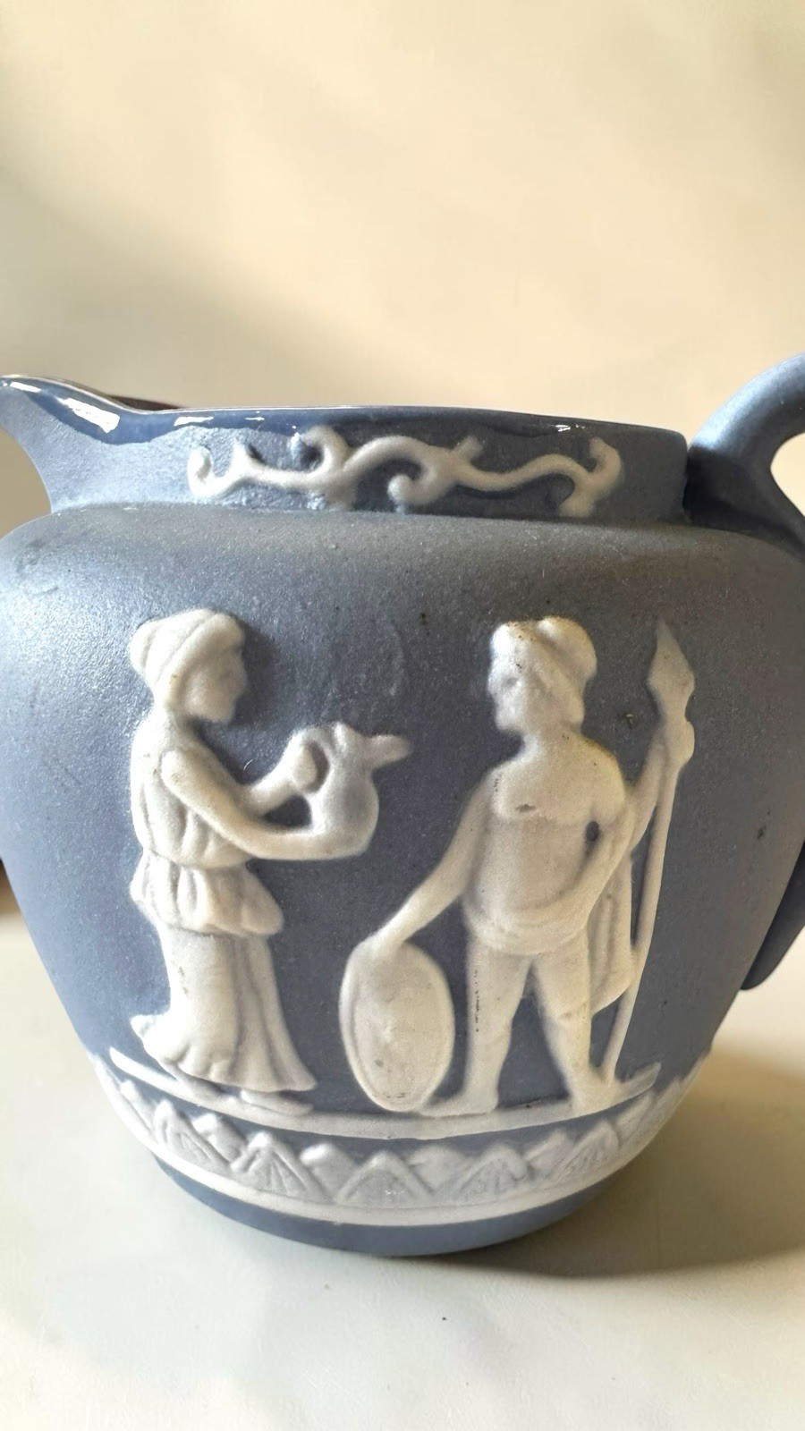 Vintage Jasperware Style Pale Blue Classical Relief England Style Cream Pitcher