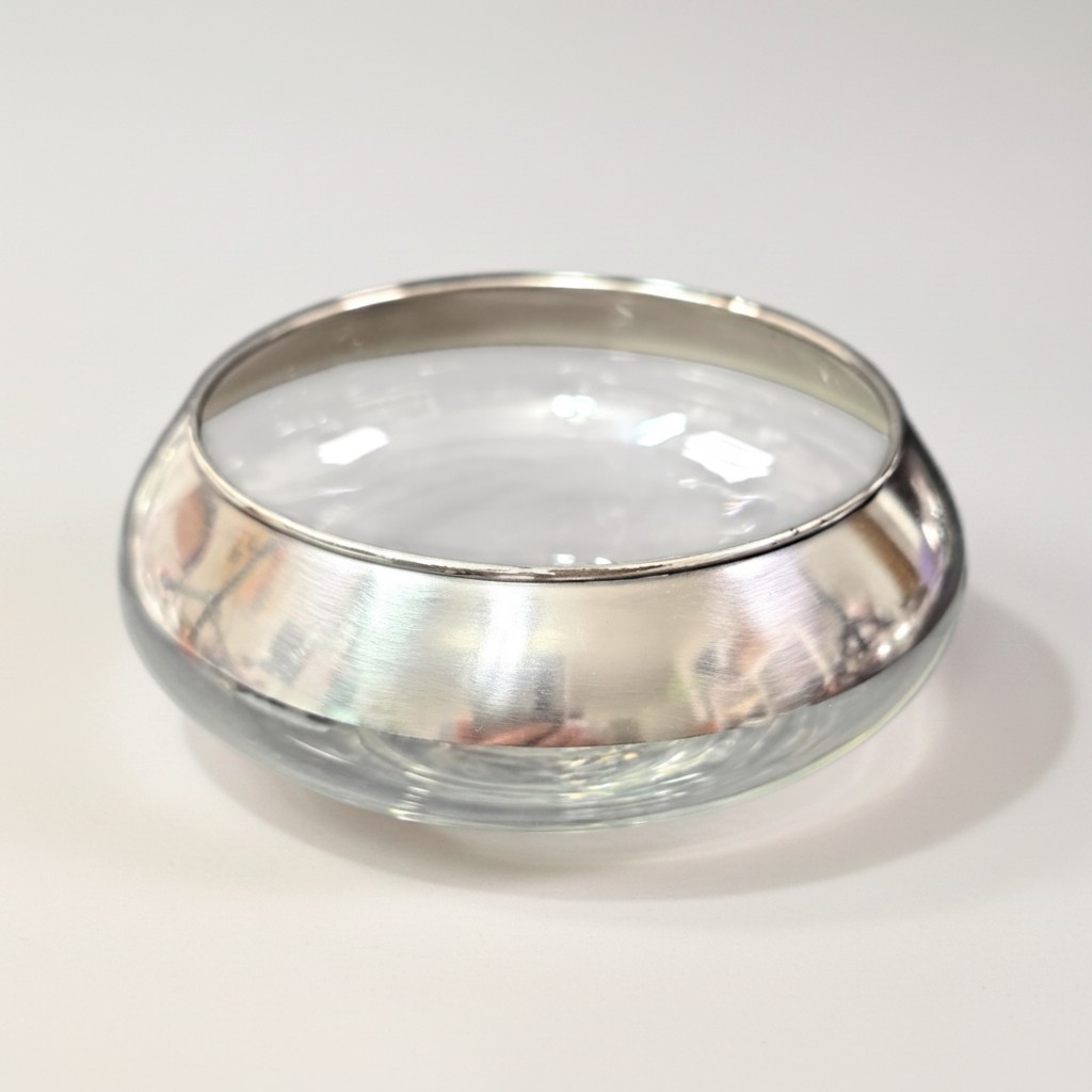 Dorothy Thorpe Allegro Silver Rim Glass Bowl MCM Hollywood Regency Home Decor