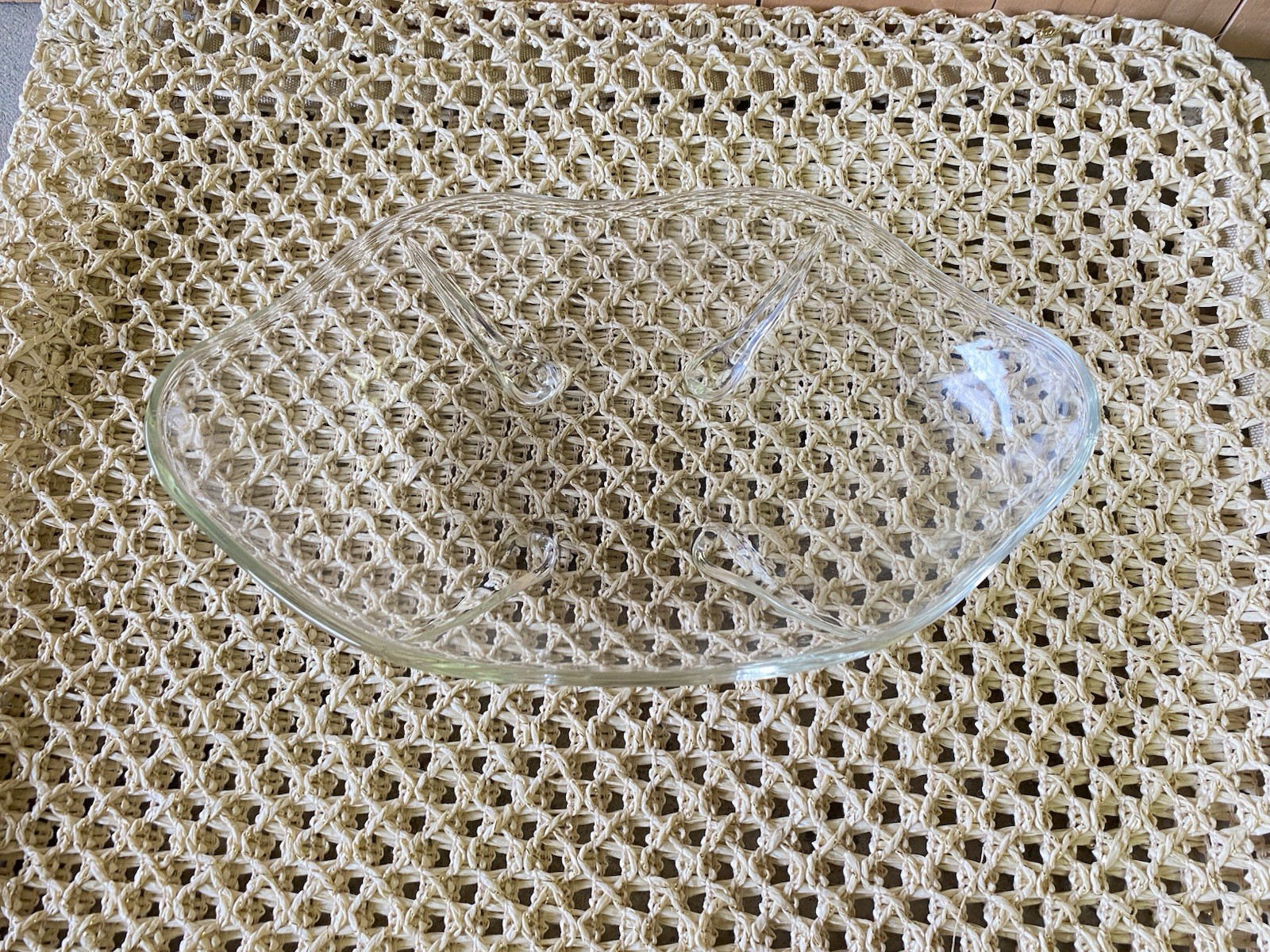 Vintage Anchor Hocking Swedish Modern relish Bowl Tear Drop Footed Clear