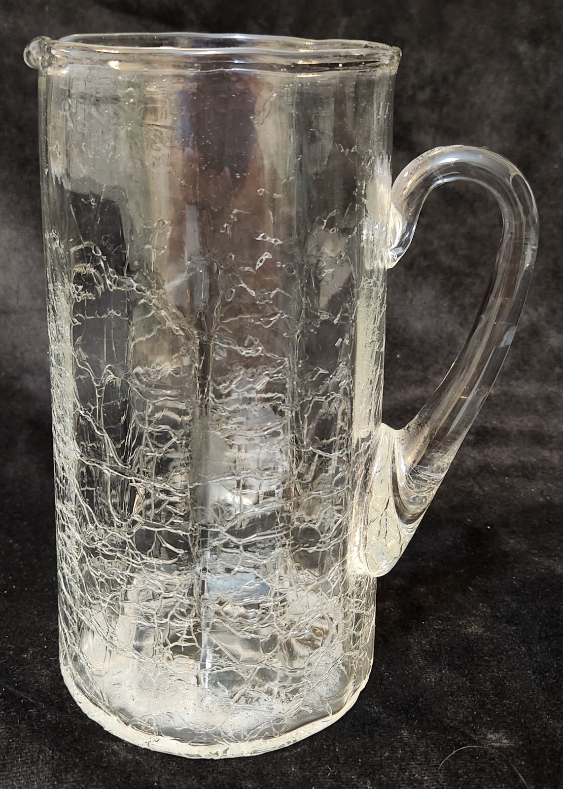 Antique Ribbed Crackle Glass Pitcher Applied Handle Art Nouveau maybe Kralik??