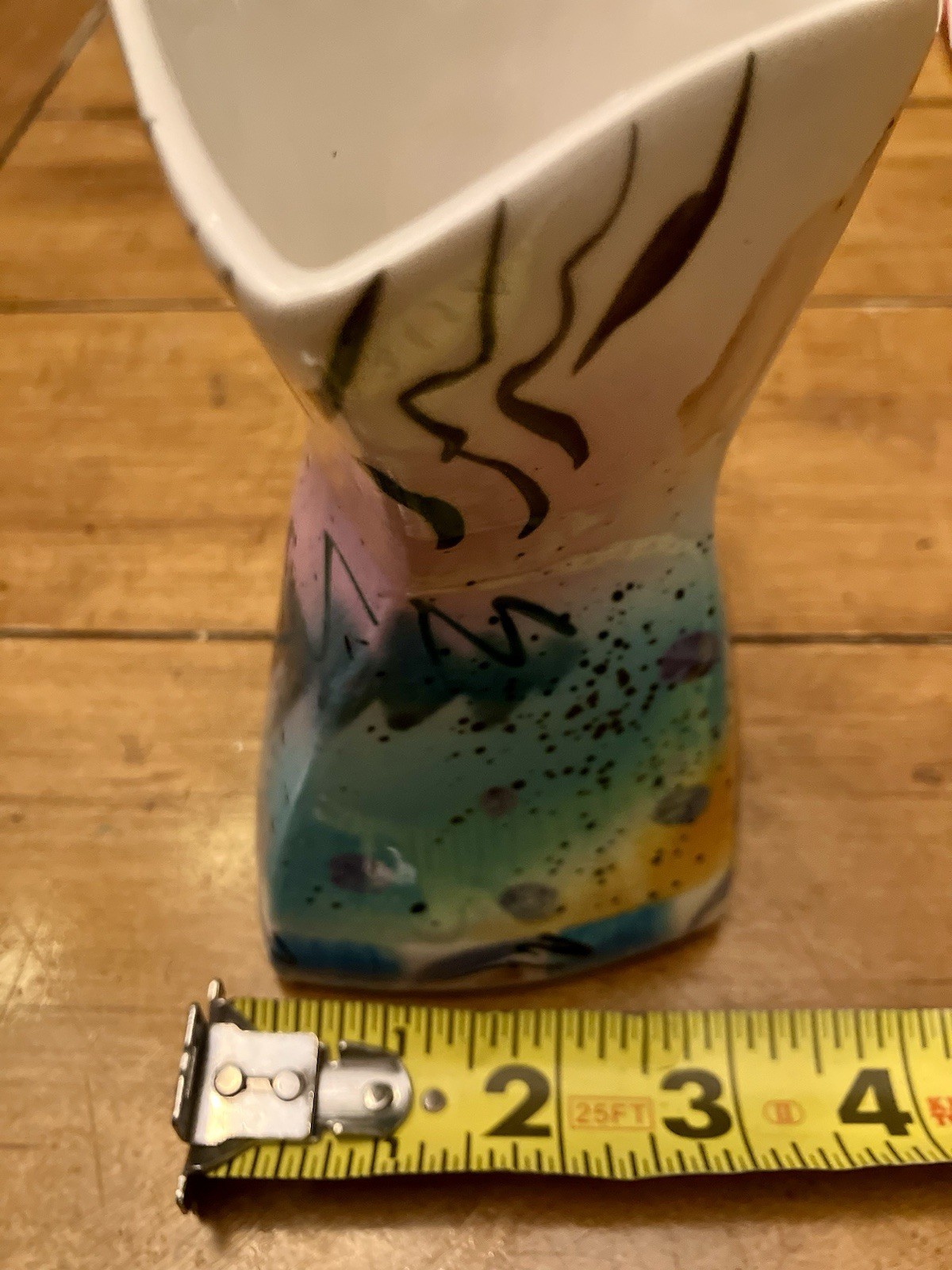 Caroline 1994 Signed Hand Painted Studio Art Pottery Pitcher Vase Postmodern