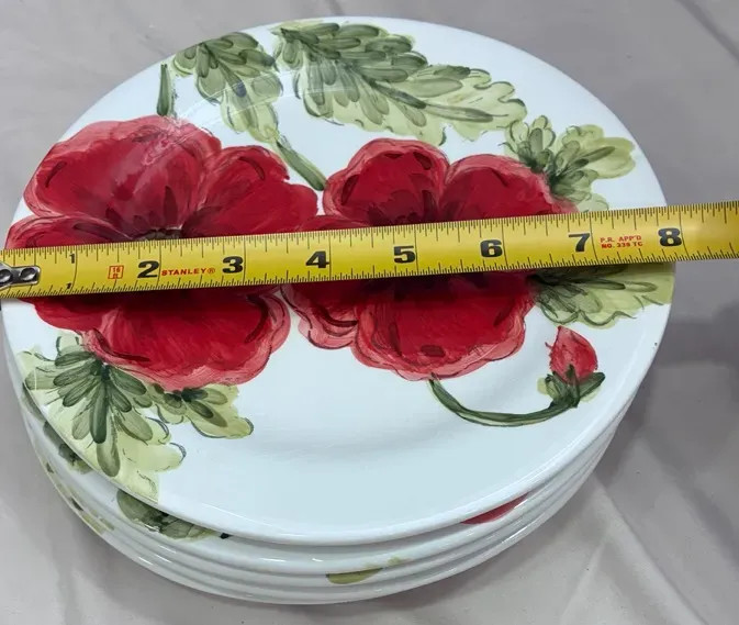 Cream Poppies Red Flower Dinner Plate 11″