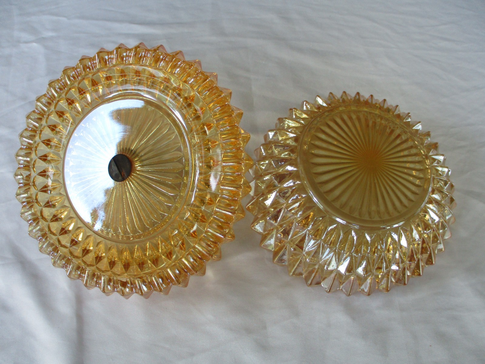 Indiana Glass Amber Pedestal Candy Dish + Covered Candy Dish & Condiment Server