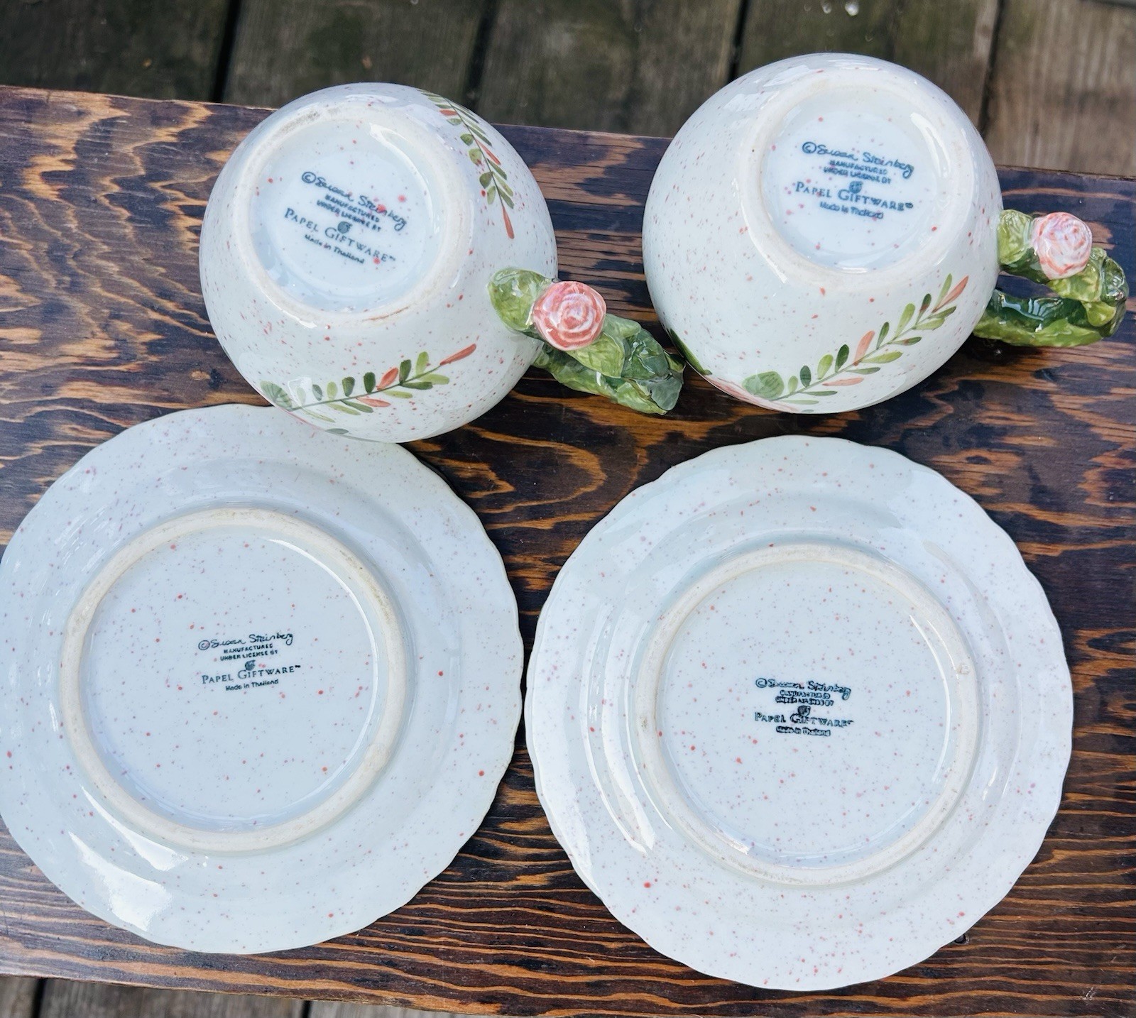 Papel Giftware Floral Ceramic Cup & Saucer Set, Thailand, Four-Piece