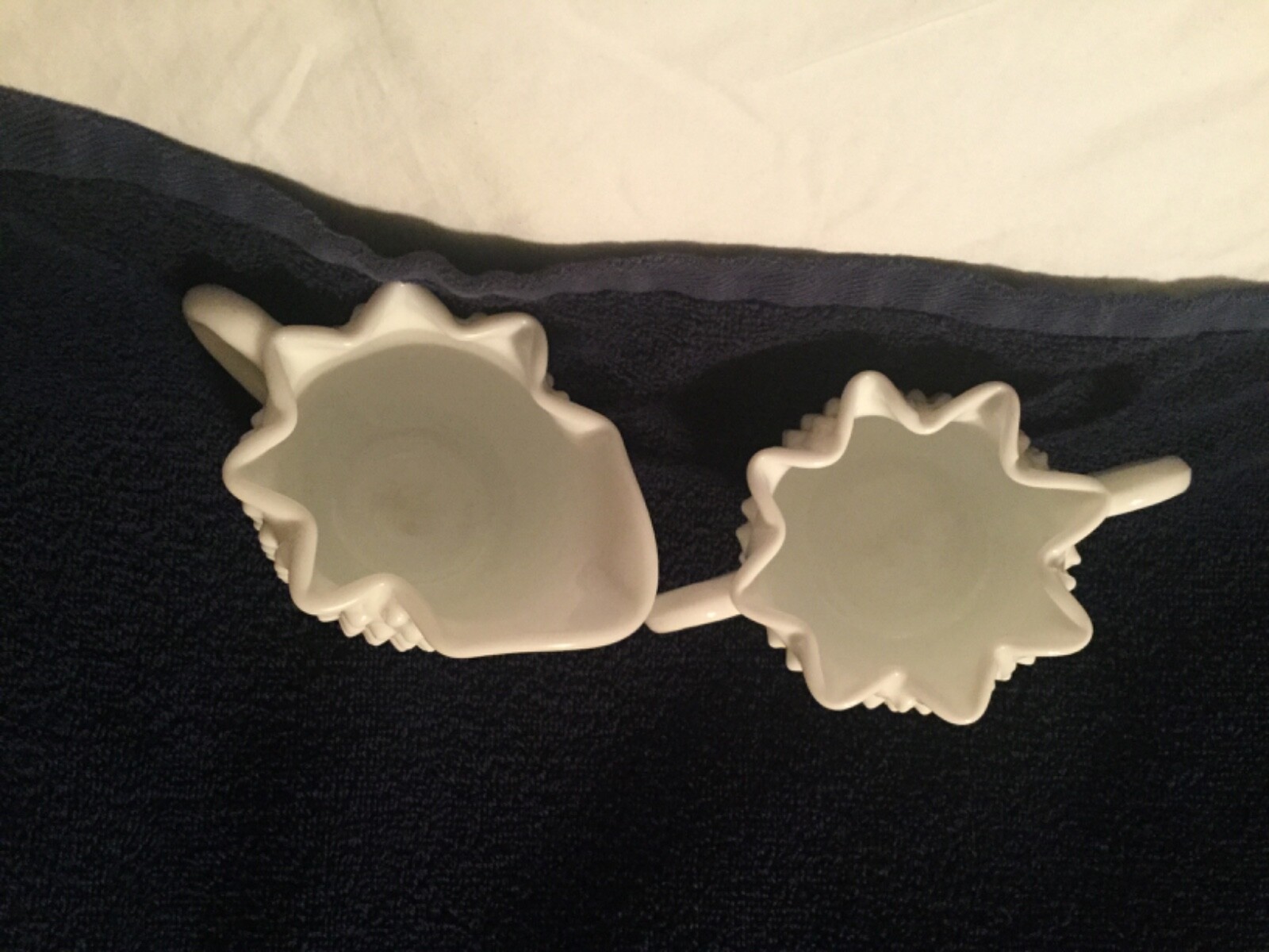 Vintage Fenton Hobnail White Milk Glass Star Sugar Bowl & Creamer #3906 Lovely