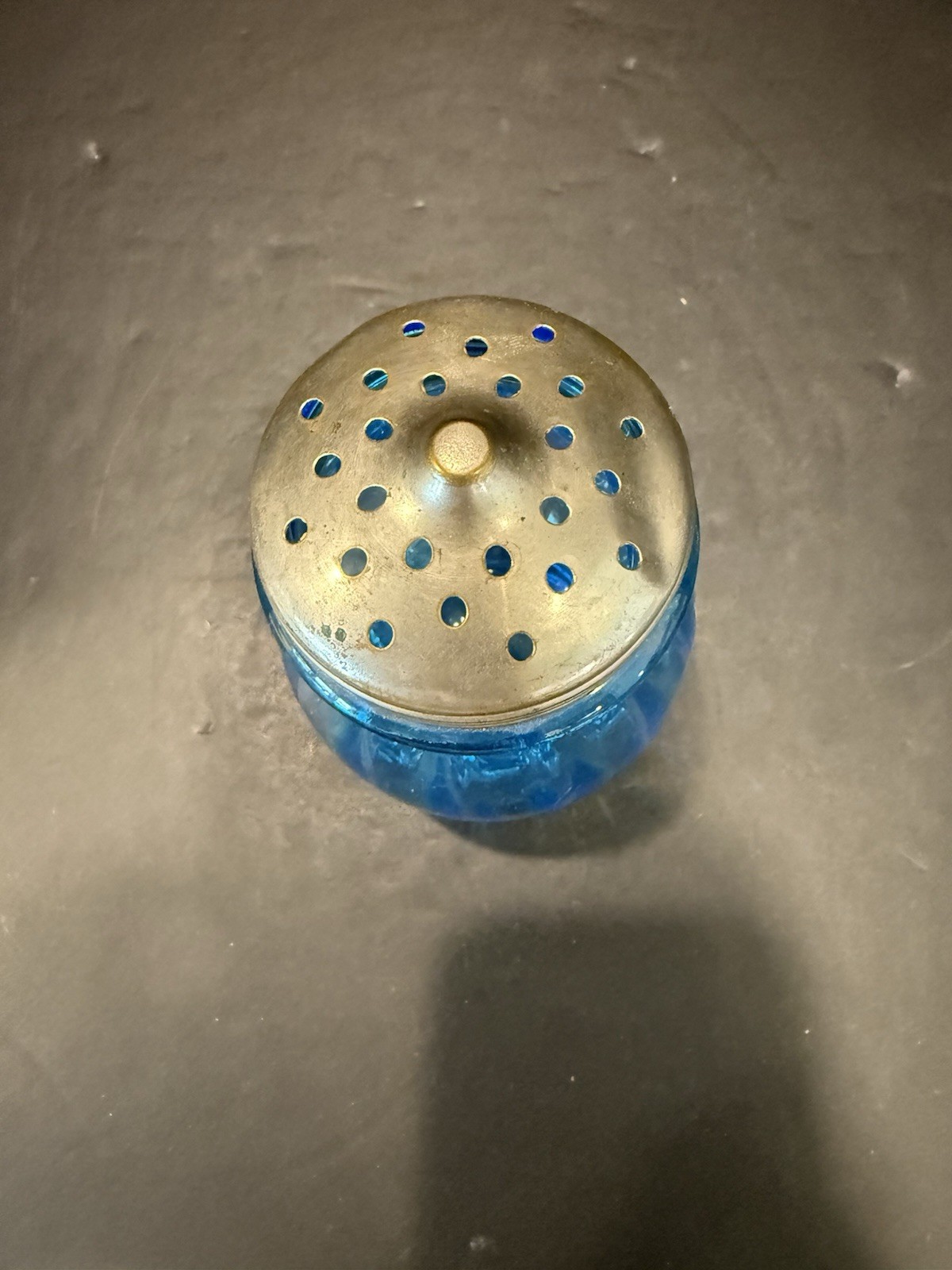 Antique Blue Rope and Rib Sugar Shaker 5.5” Tall Victorian 1890s Small Chip Pics