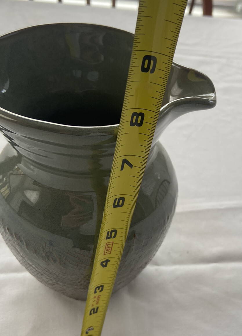 CRAFT Mission Pottery Gray and Rust color Textured Pitcher 8 Inch vtg
