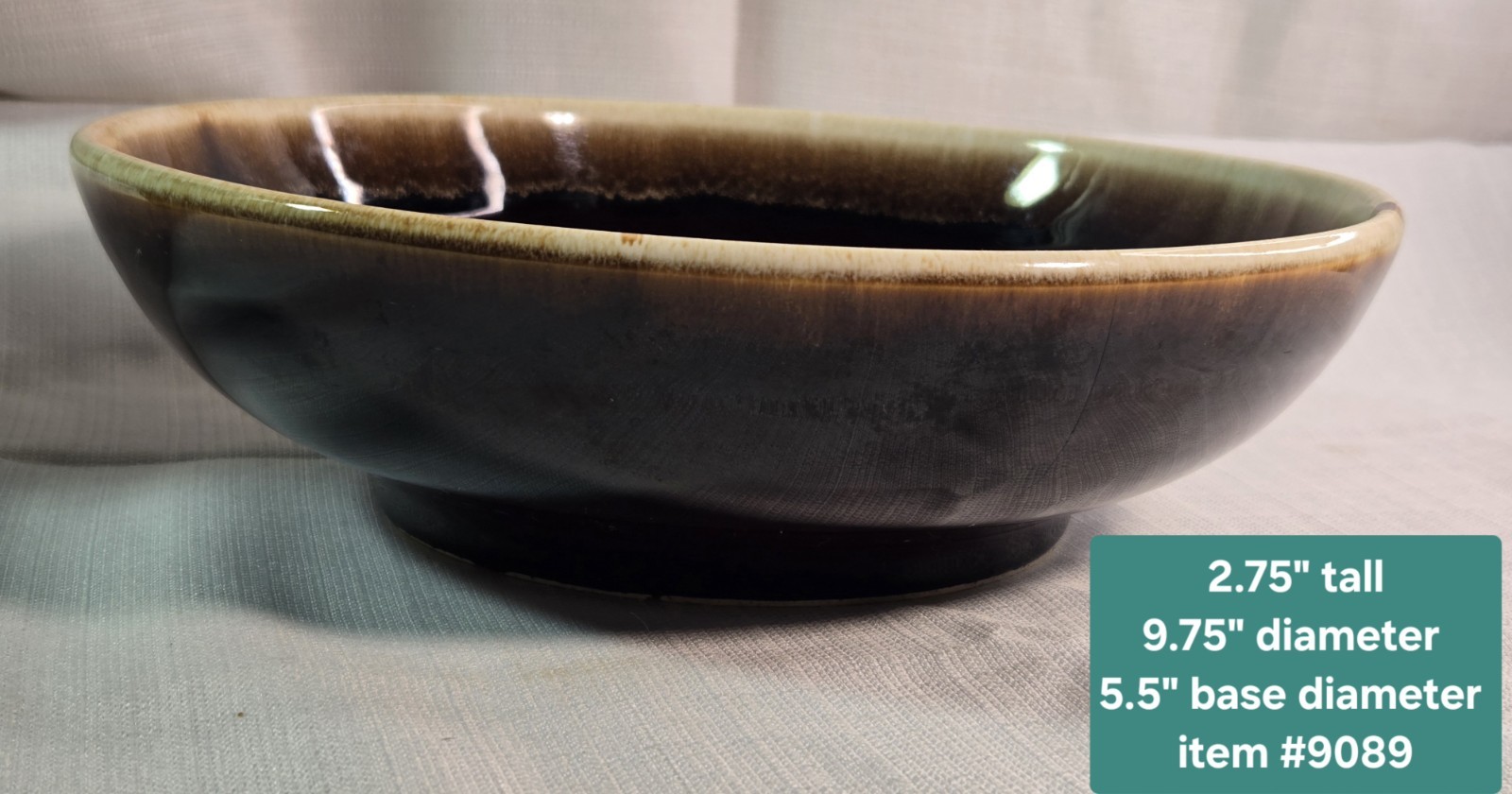 Vintage Gourmet Brown Drip Bowl Serving Dish Pottery Round 9″