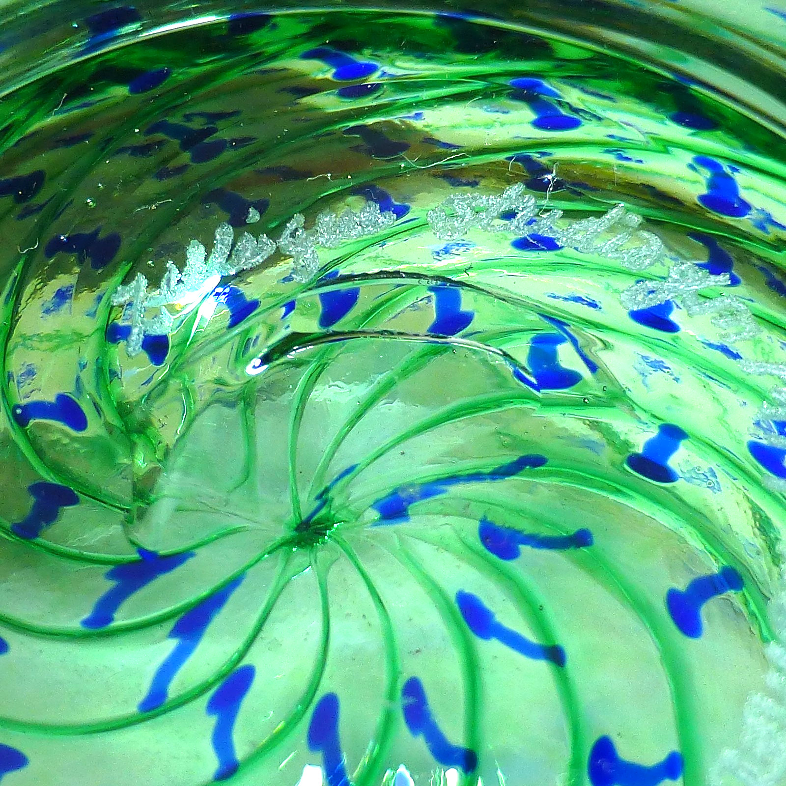 Vintage Zellique art glass bowl swirl blue green signed 1994