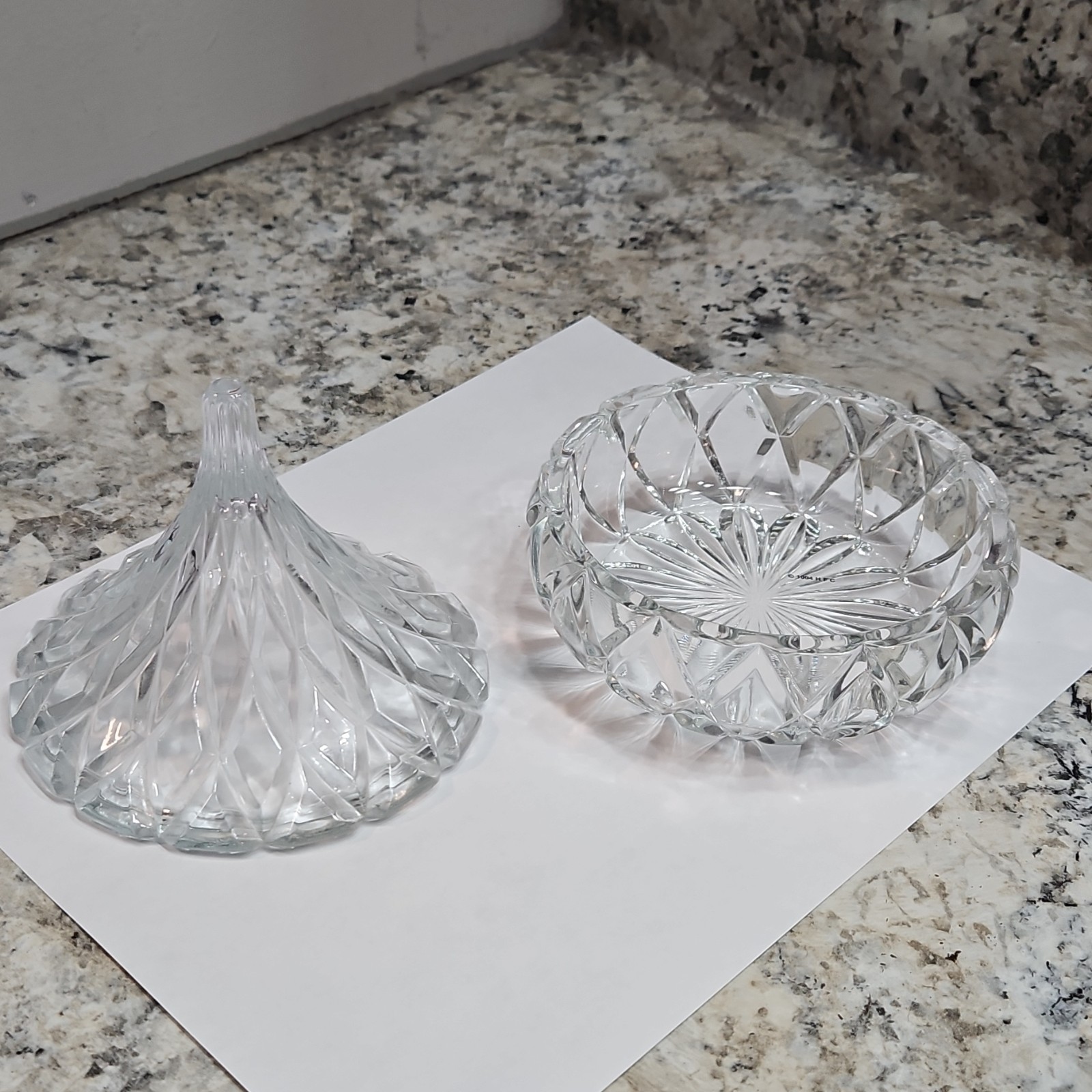 HFC 1994 Glass Covered Dish shaped as a Hershey kiss Diamond Pattern with Lid.